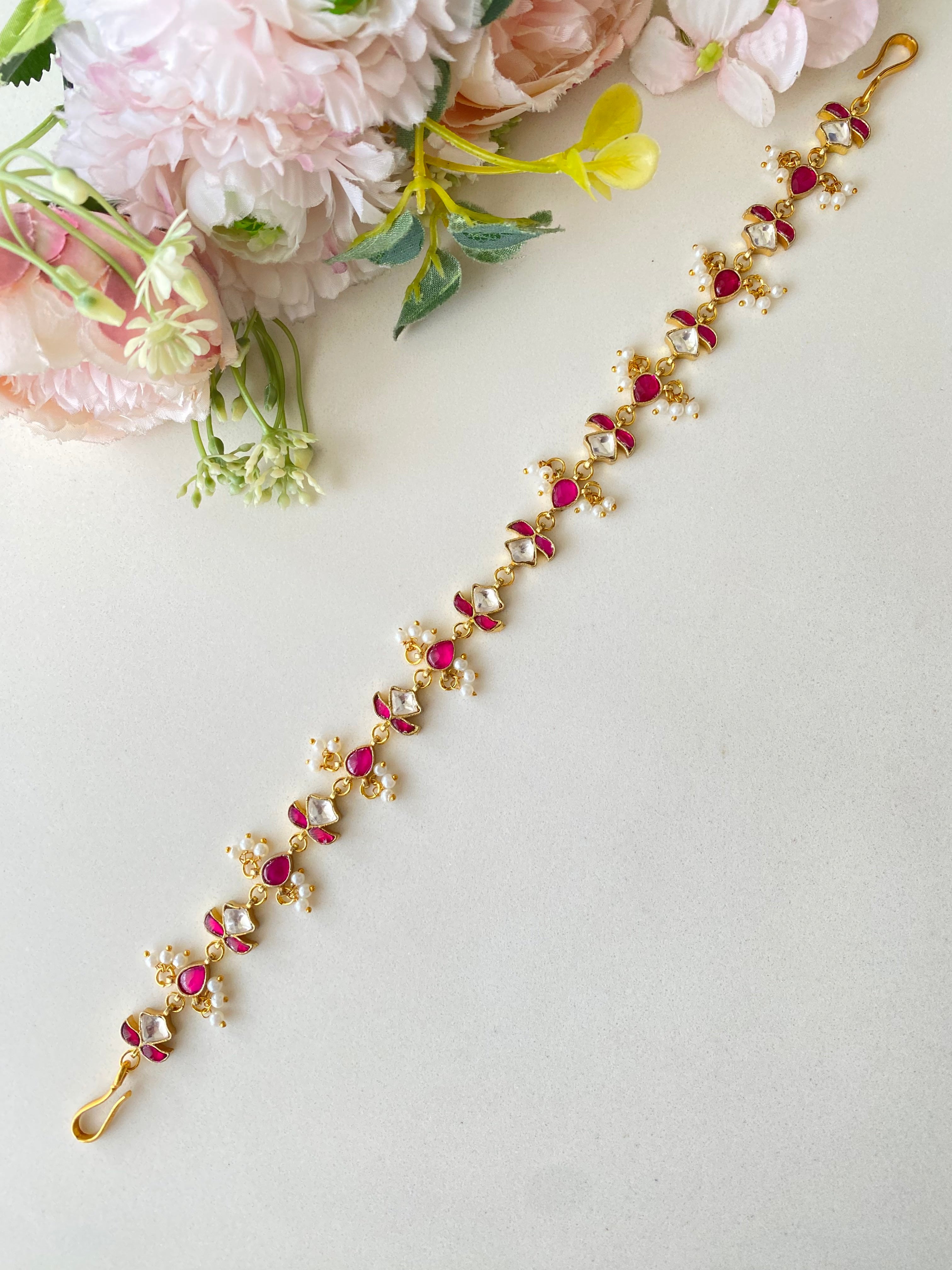 Gold plated Pink Kundan sheeshphool