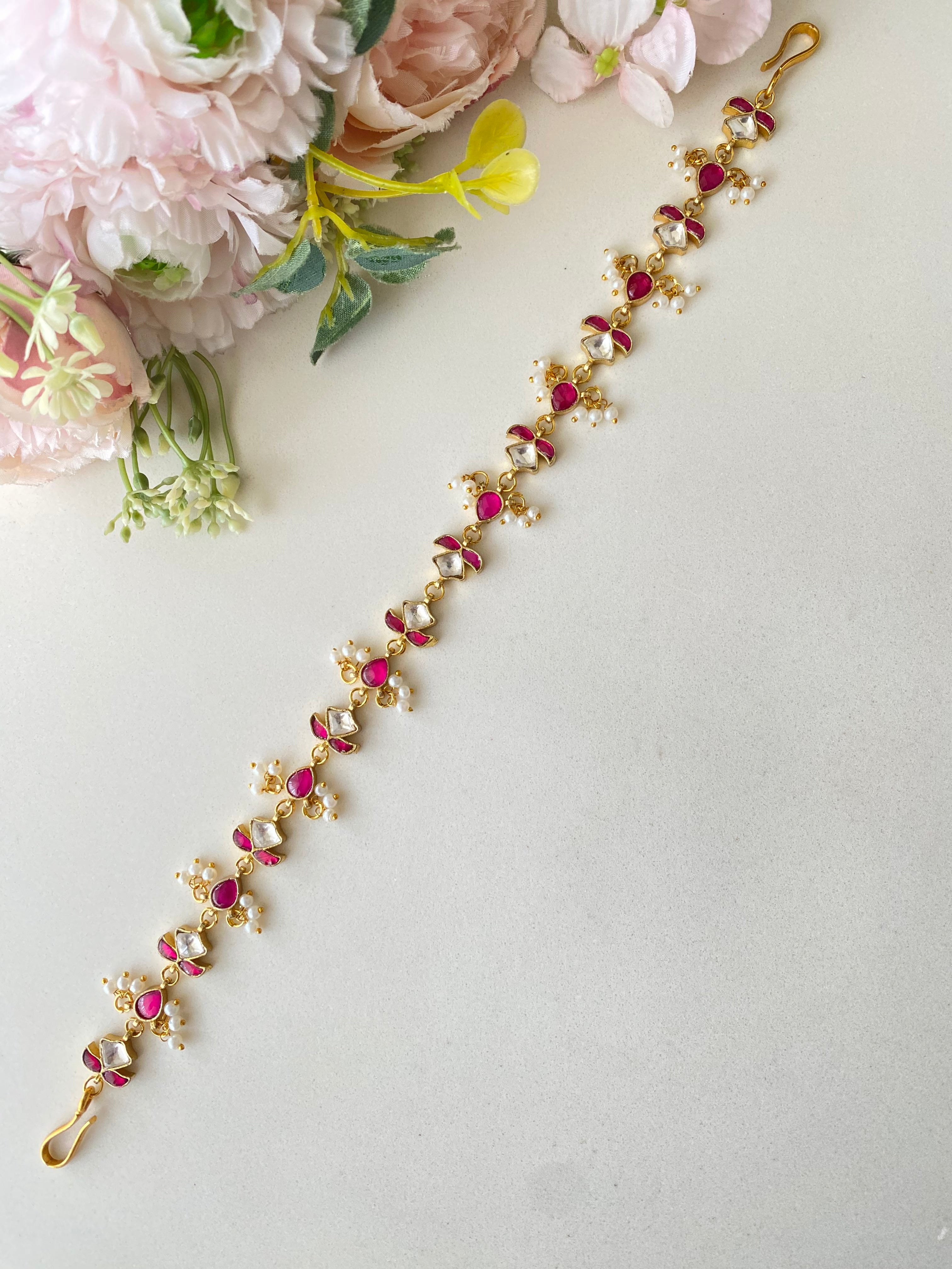 Gold plated Pink Kundan sheeshphool