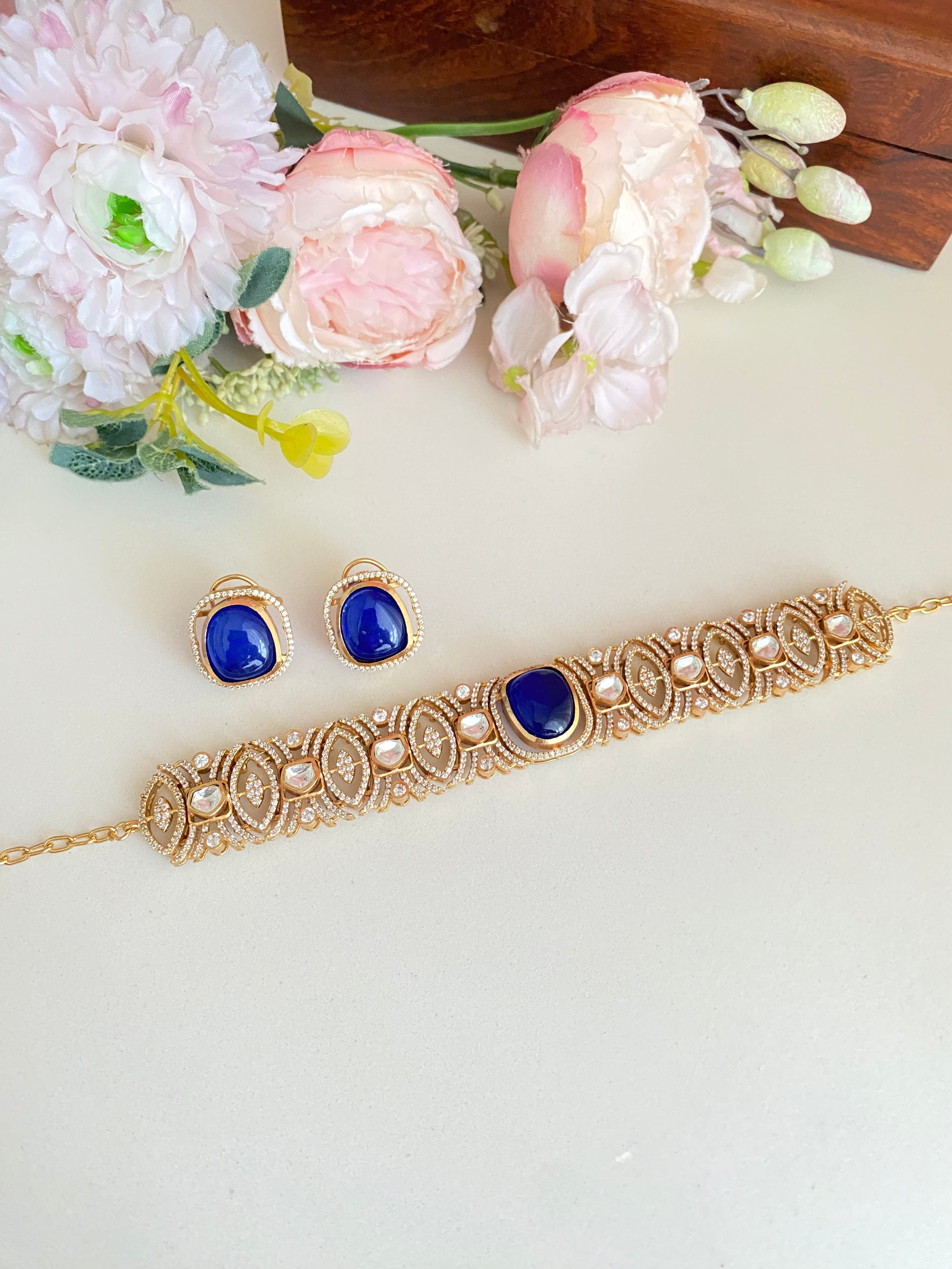 Gold plated Moissanite Choker Sets