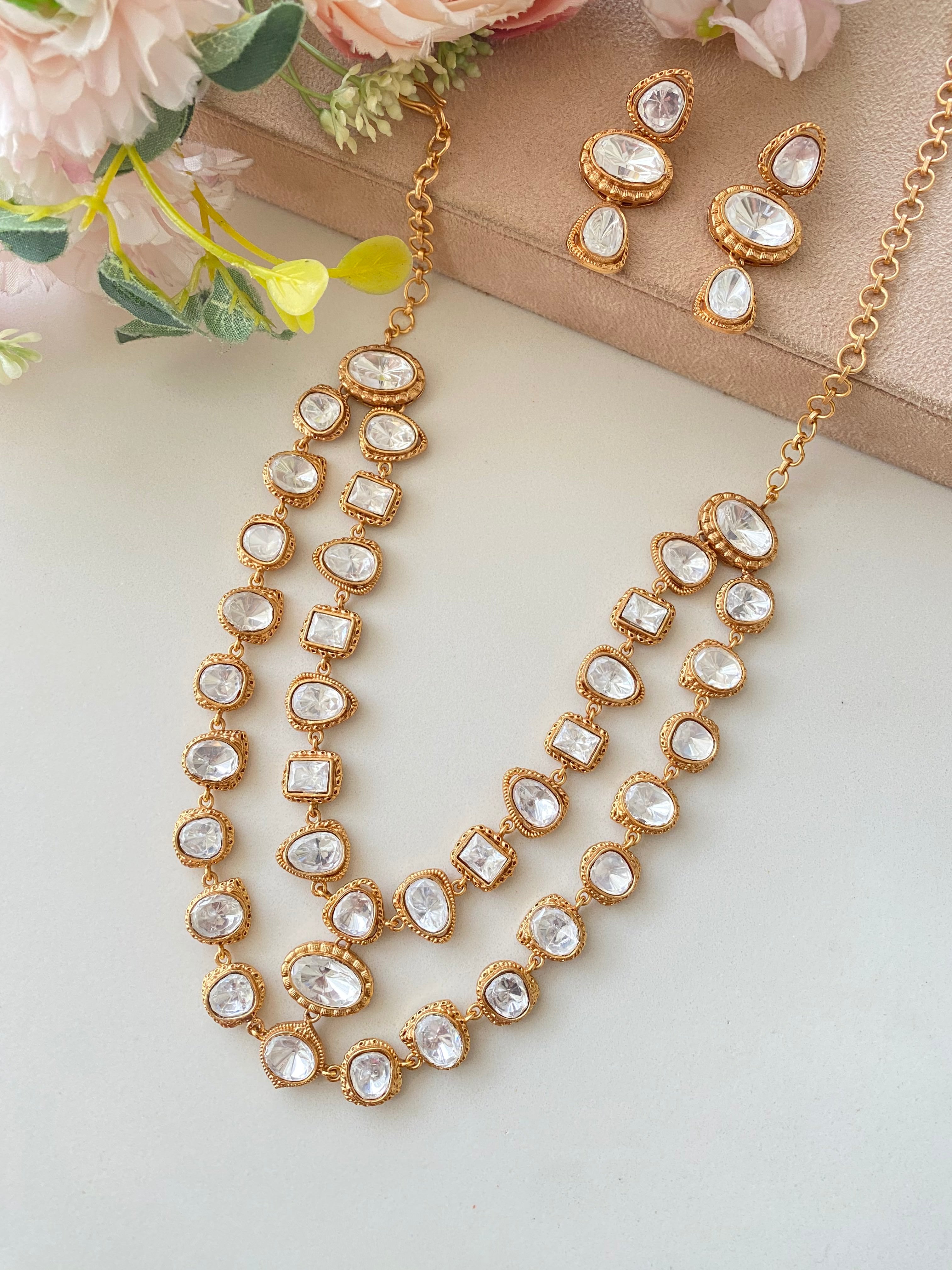 Gold Plated Double Line Necklace Set