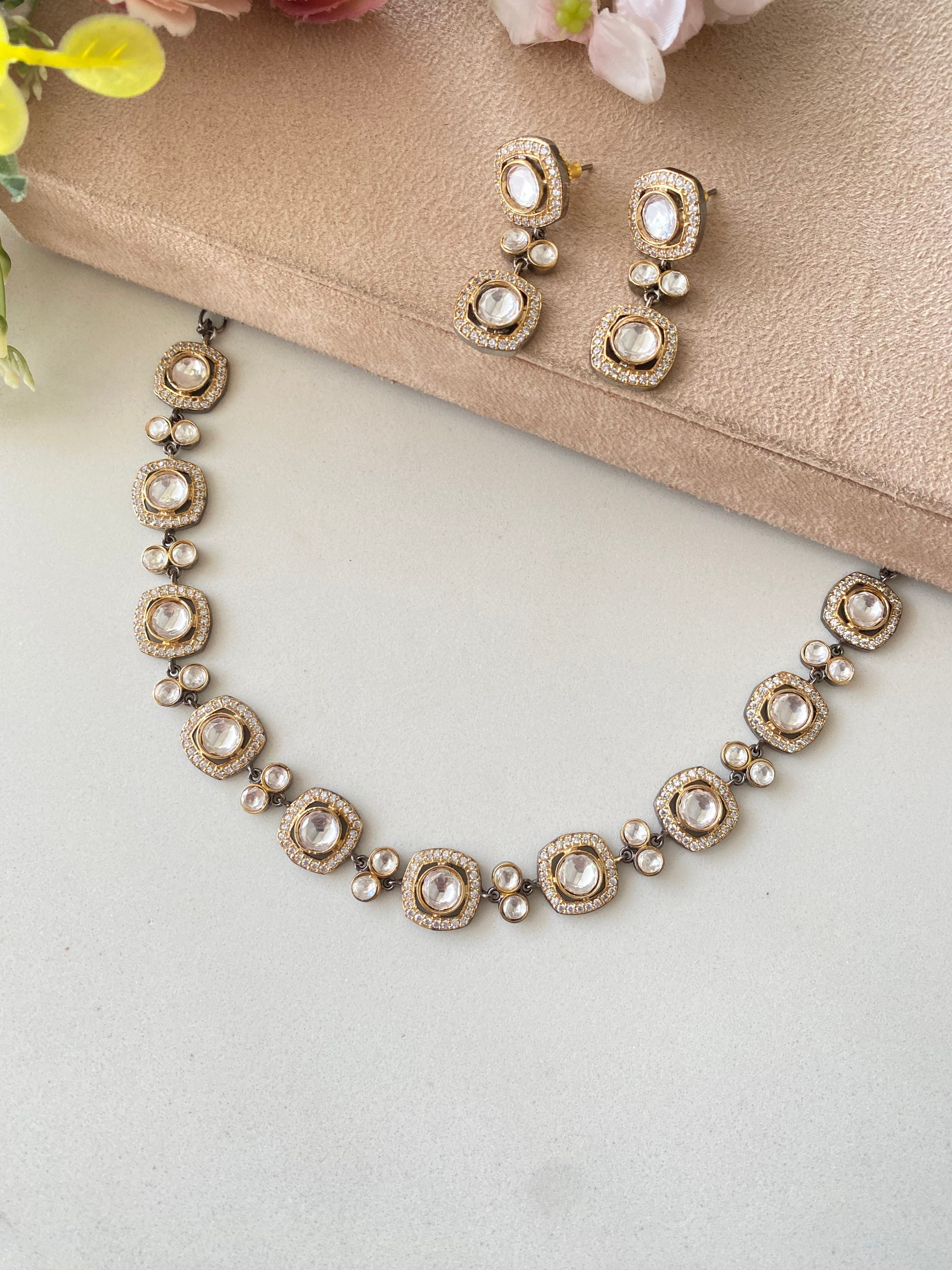 Silver plated Moissanite Choker set