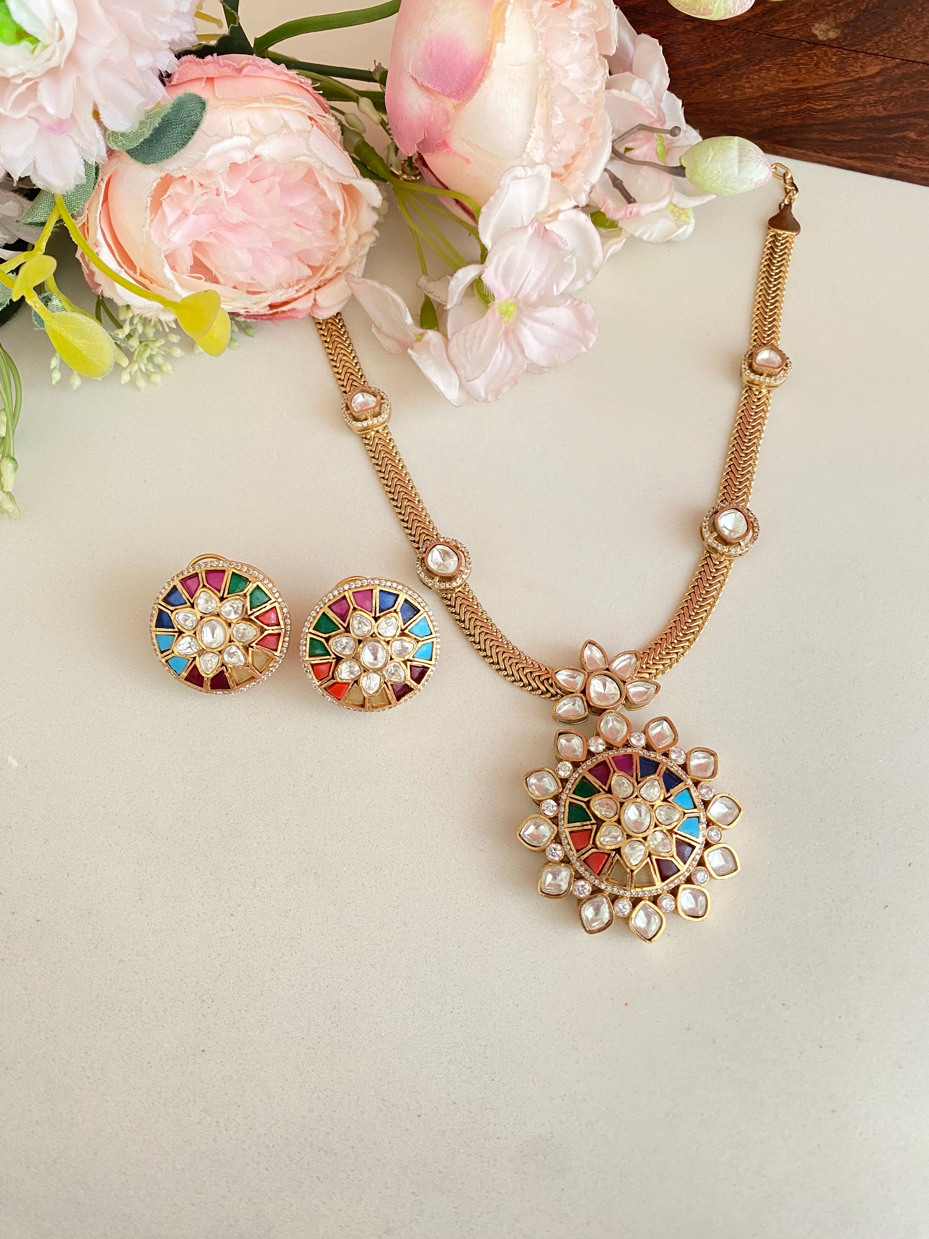 Gold plated Moissanite Necklace set
