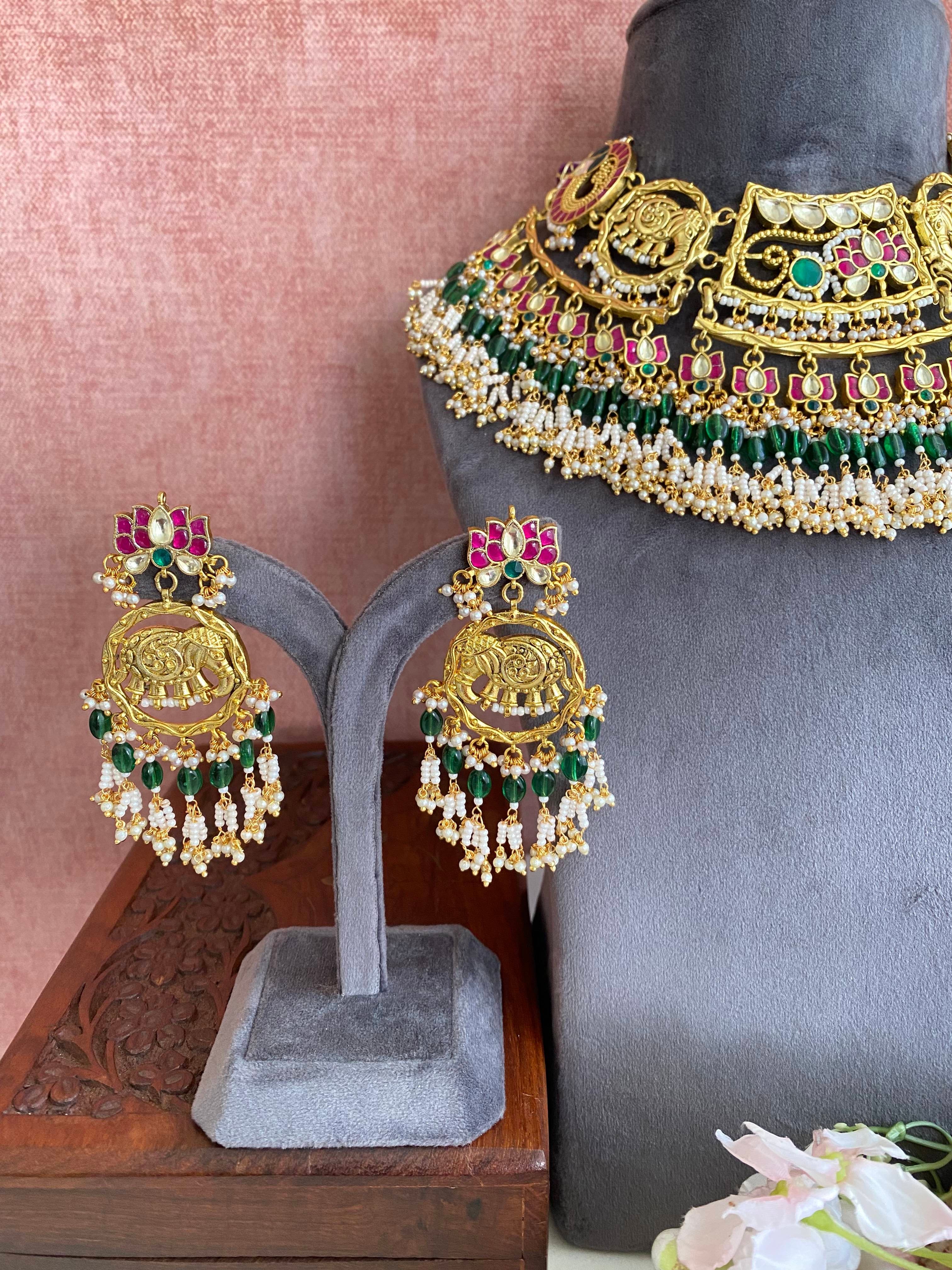 Gold Plated Antique Kundan Bridal Necklace Set