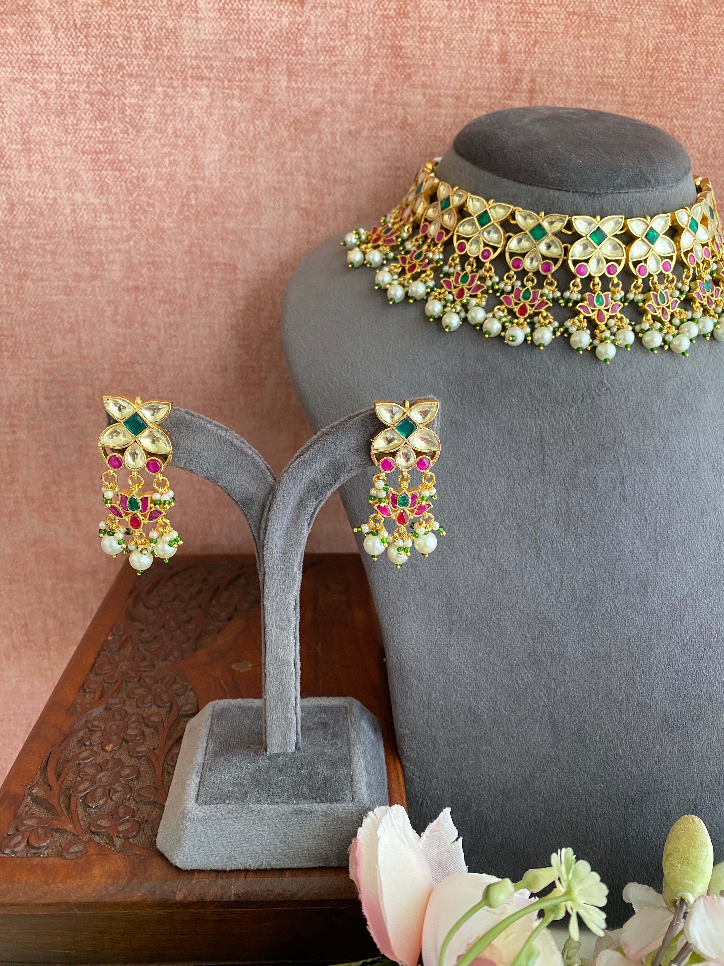 Gold Plated Kundan Multicolor Necklace Set