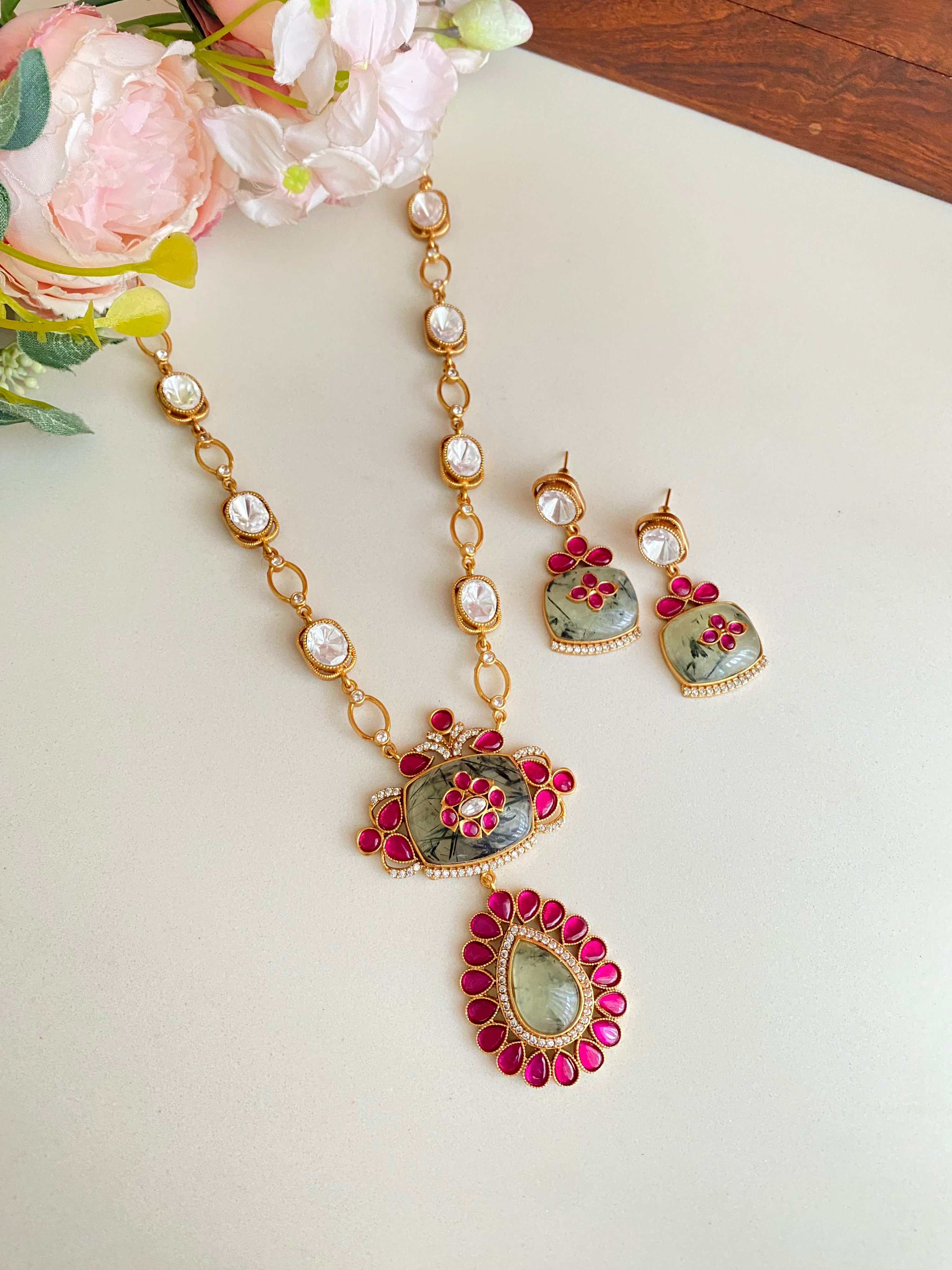 Gold plated long necklace set