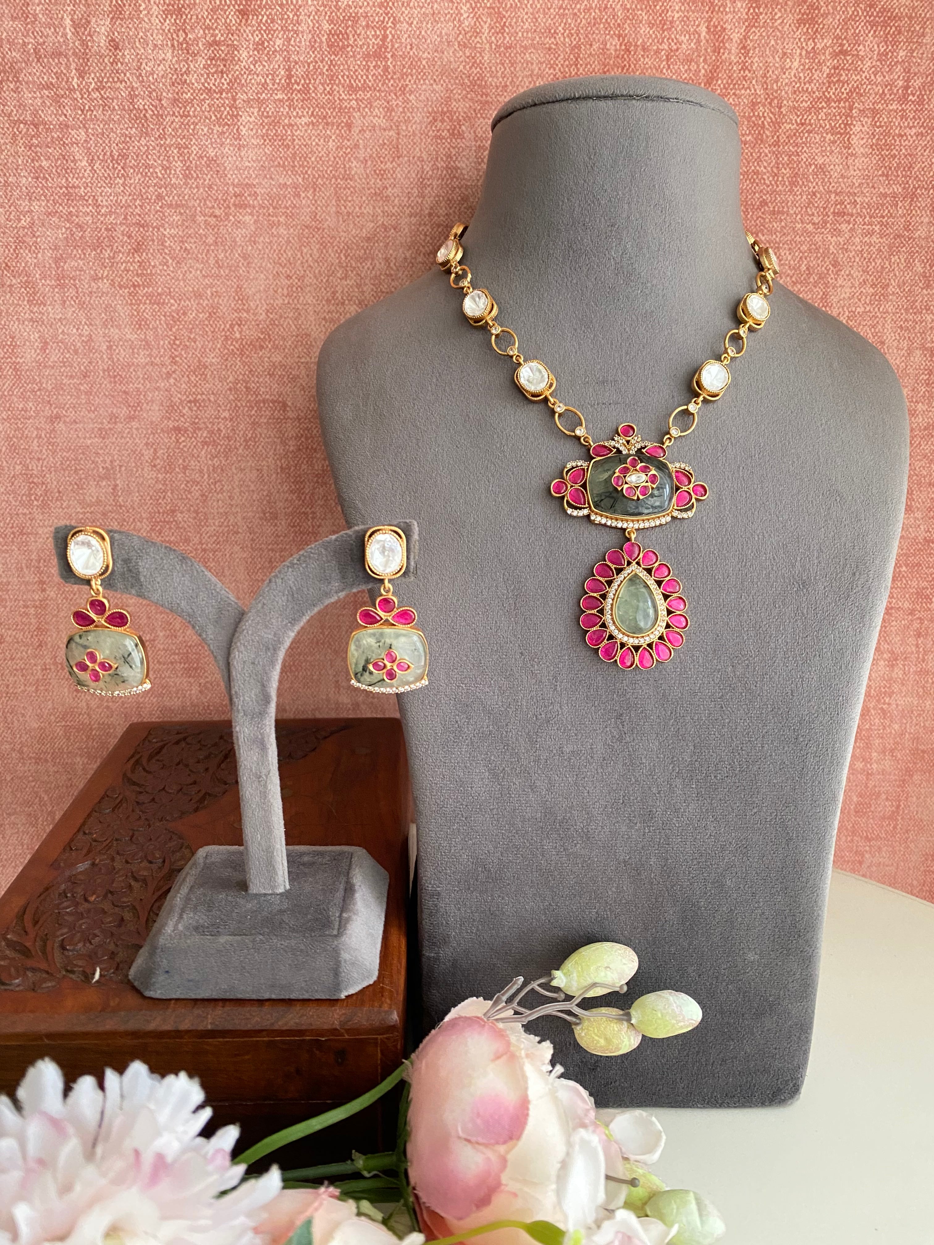 Gold plated long necklace set