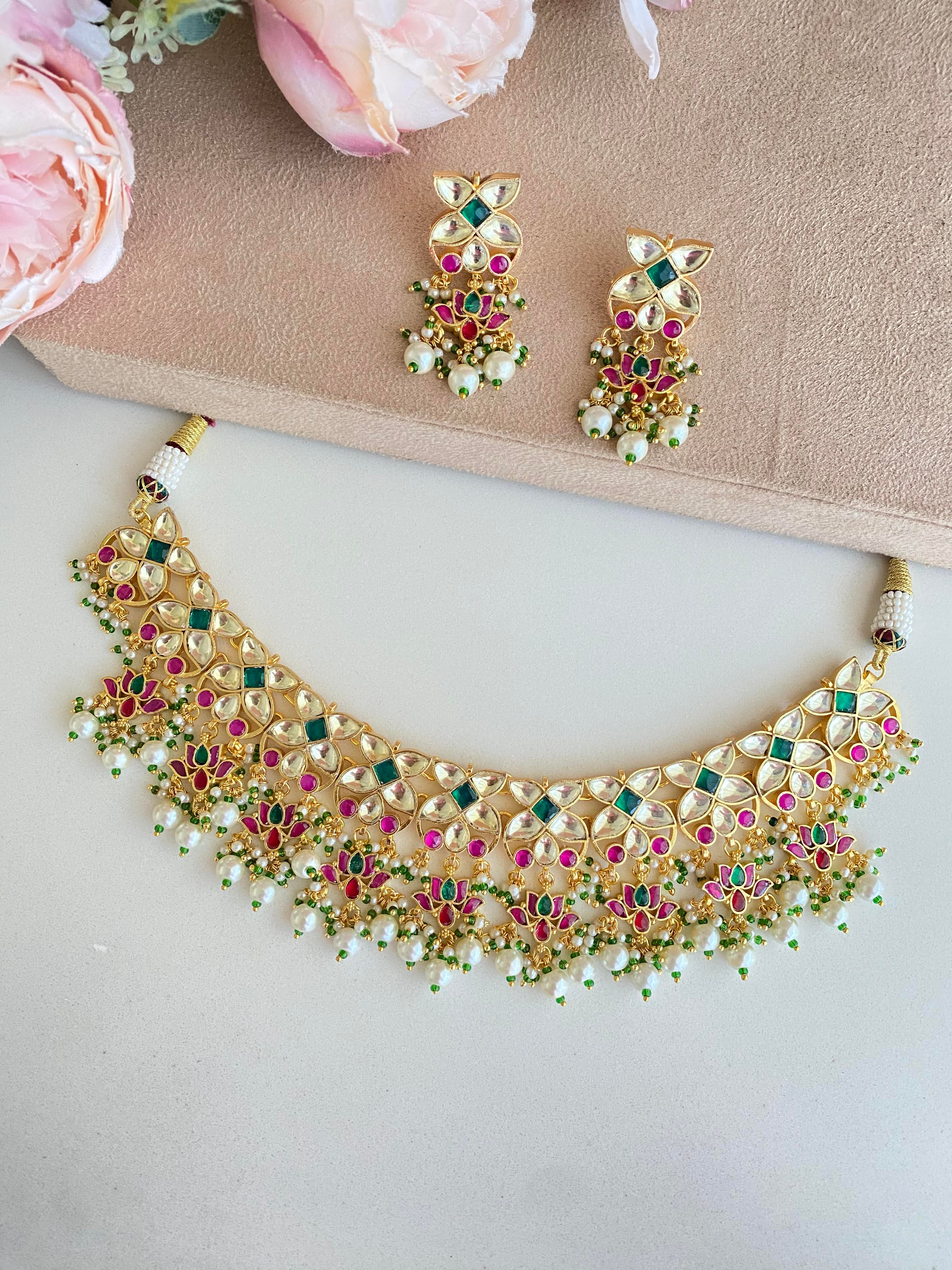 Gold Plated Kundan Multicolor Necklace Set