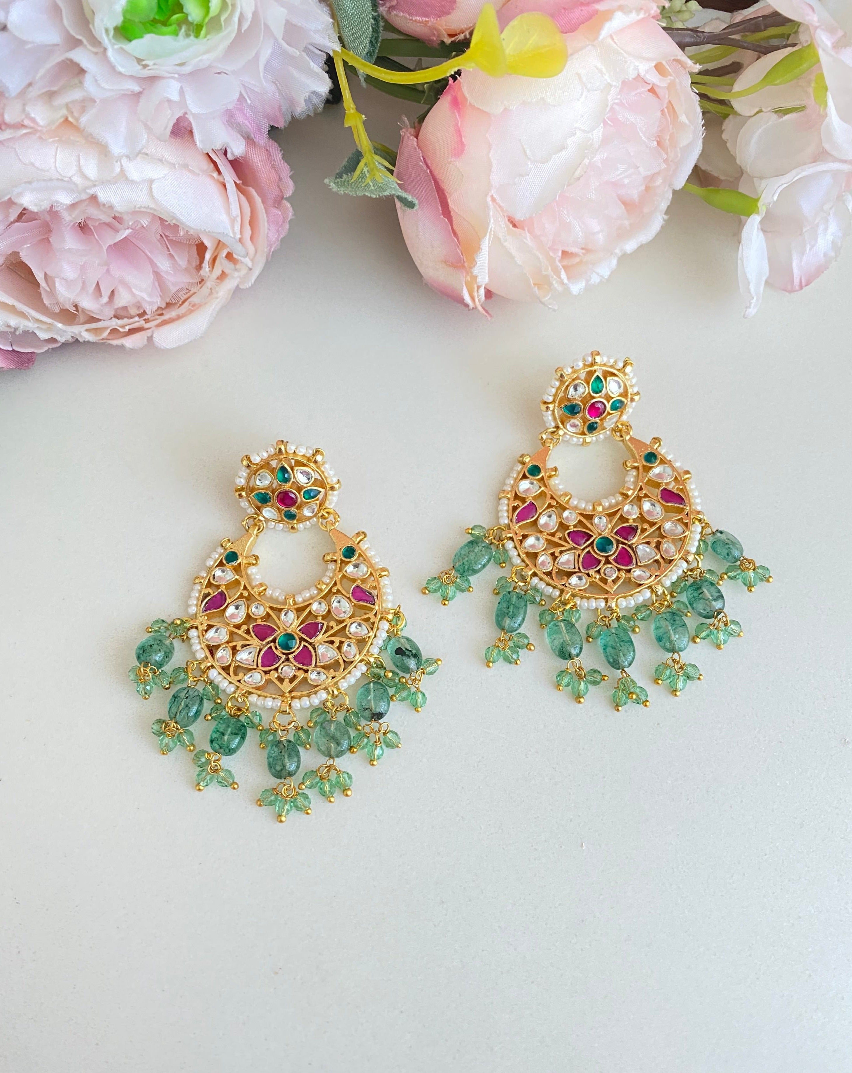 Gold plated Kundan Chandbaali Earring