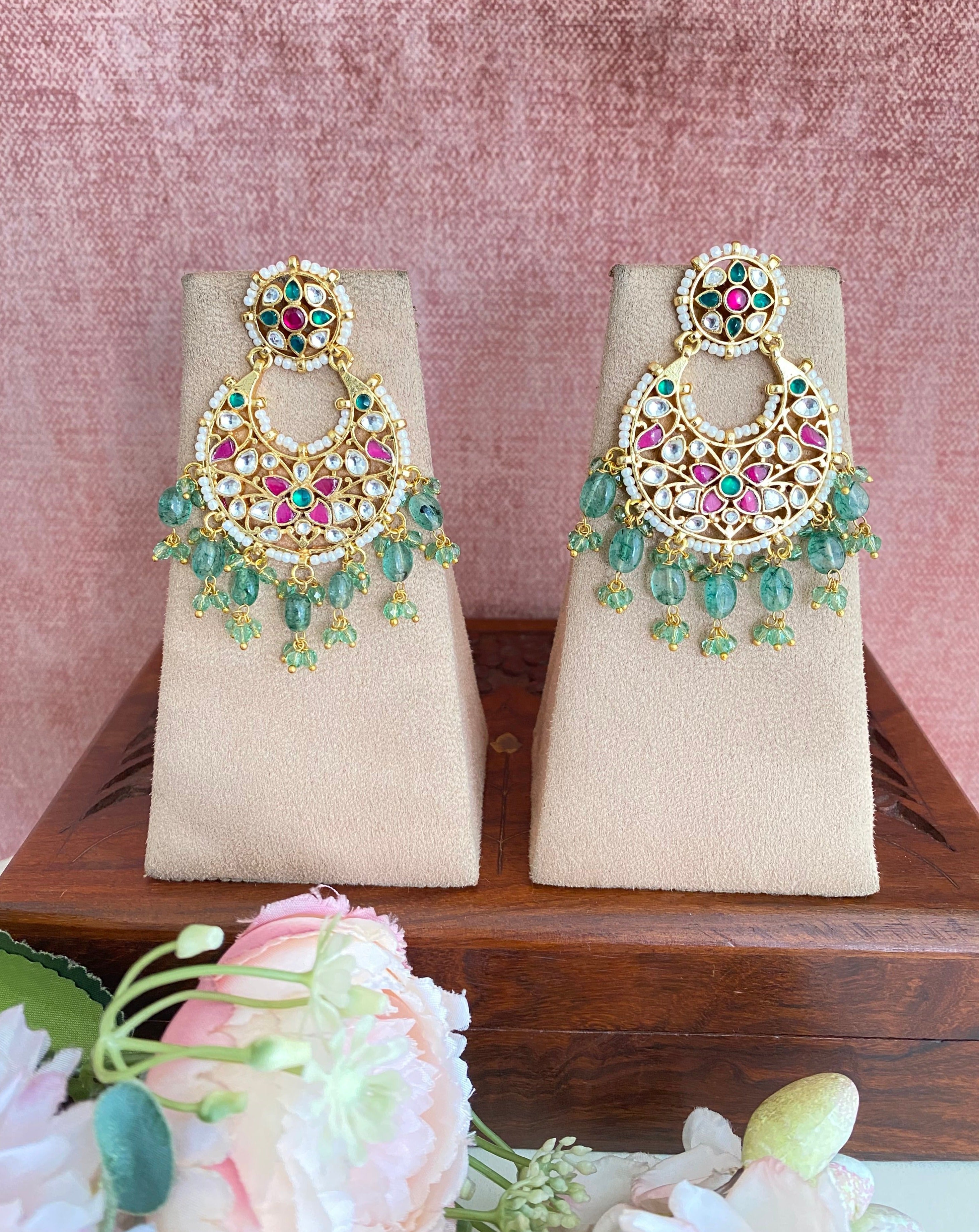 Gold plated Kundan Chandbaali Earring
