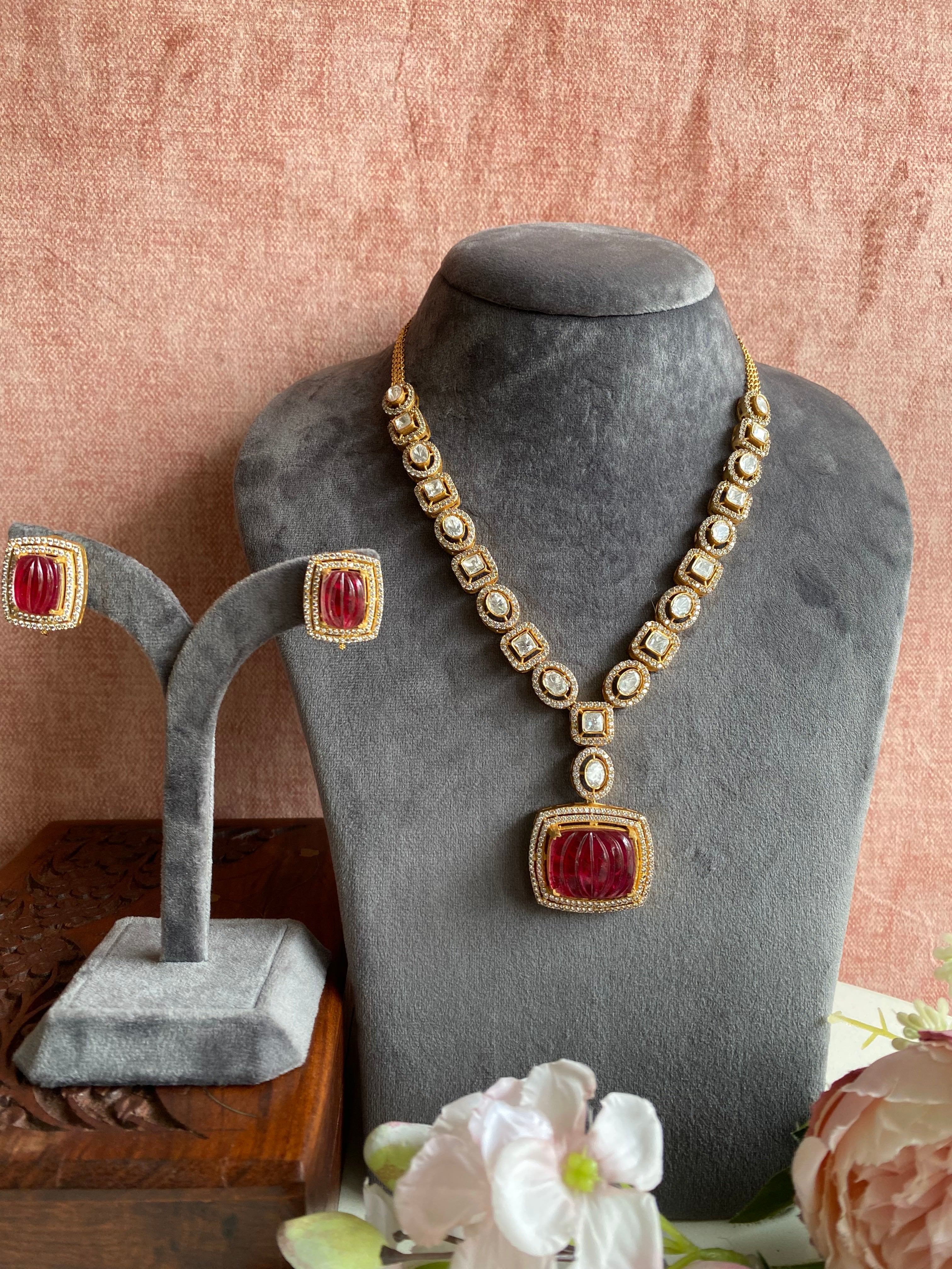 Gold plated moissanite Long necklace set