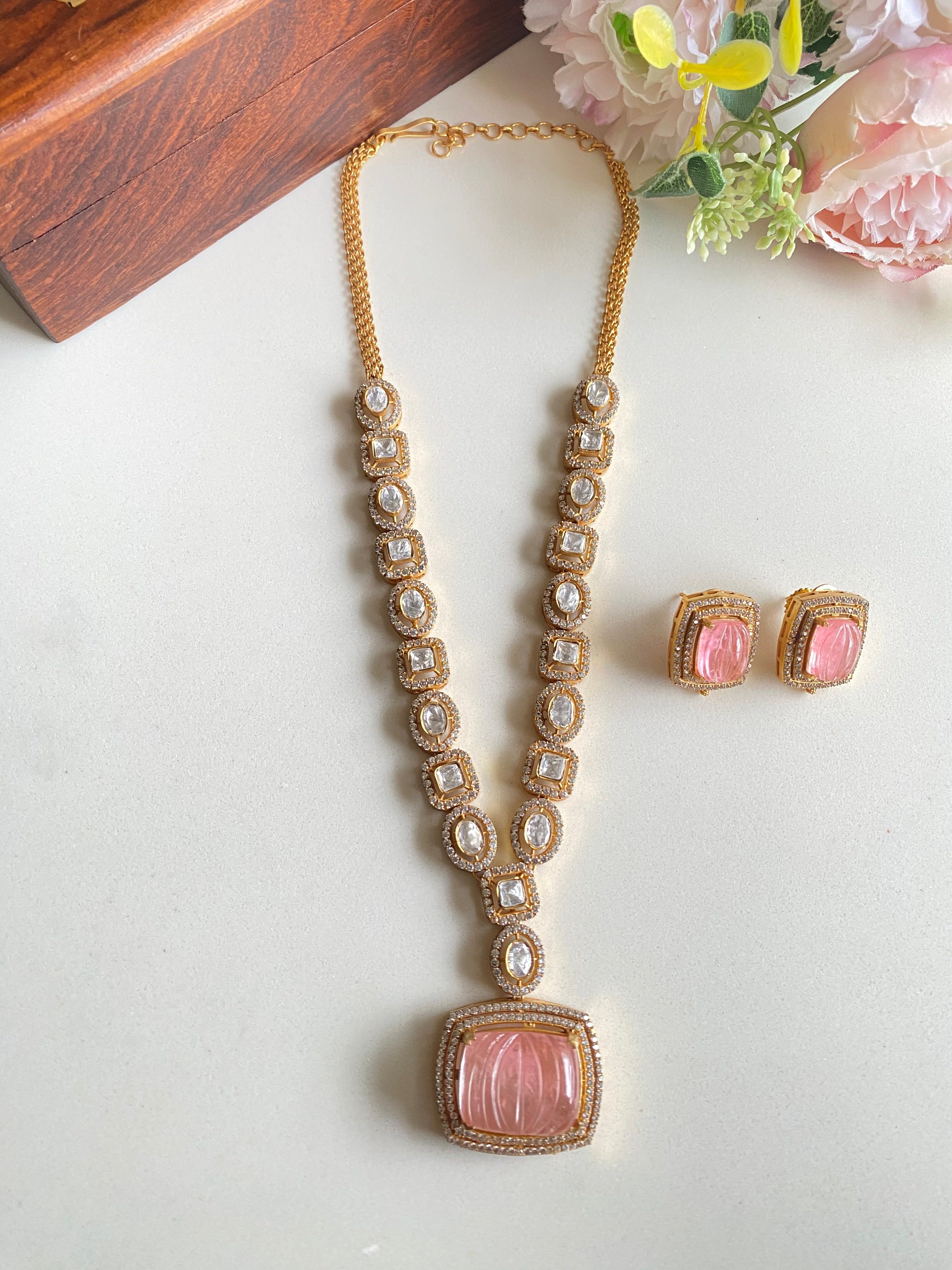 Gold plated moissanite Long necklace set