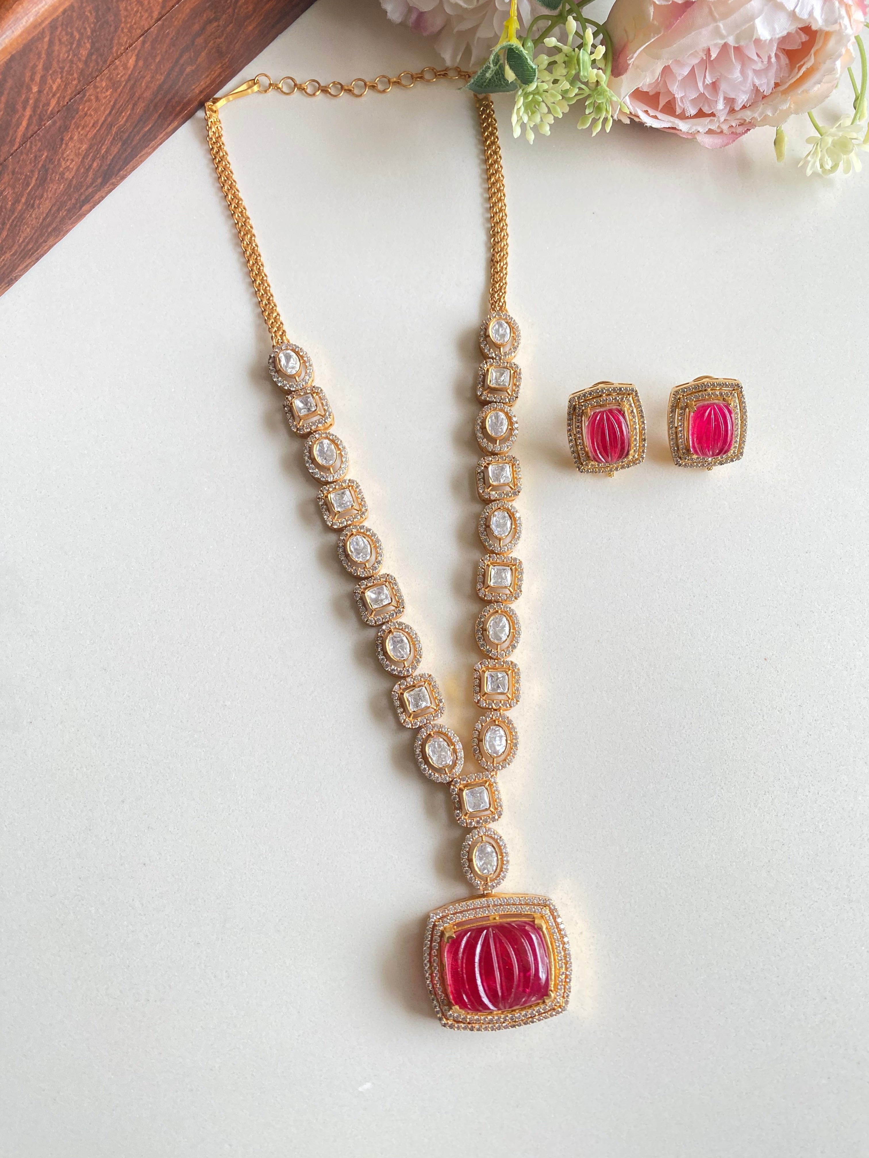 Gold plated moissanite Long necklace set