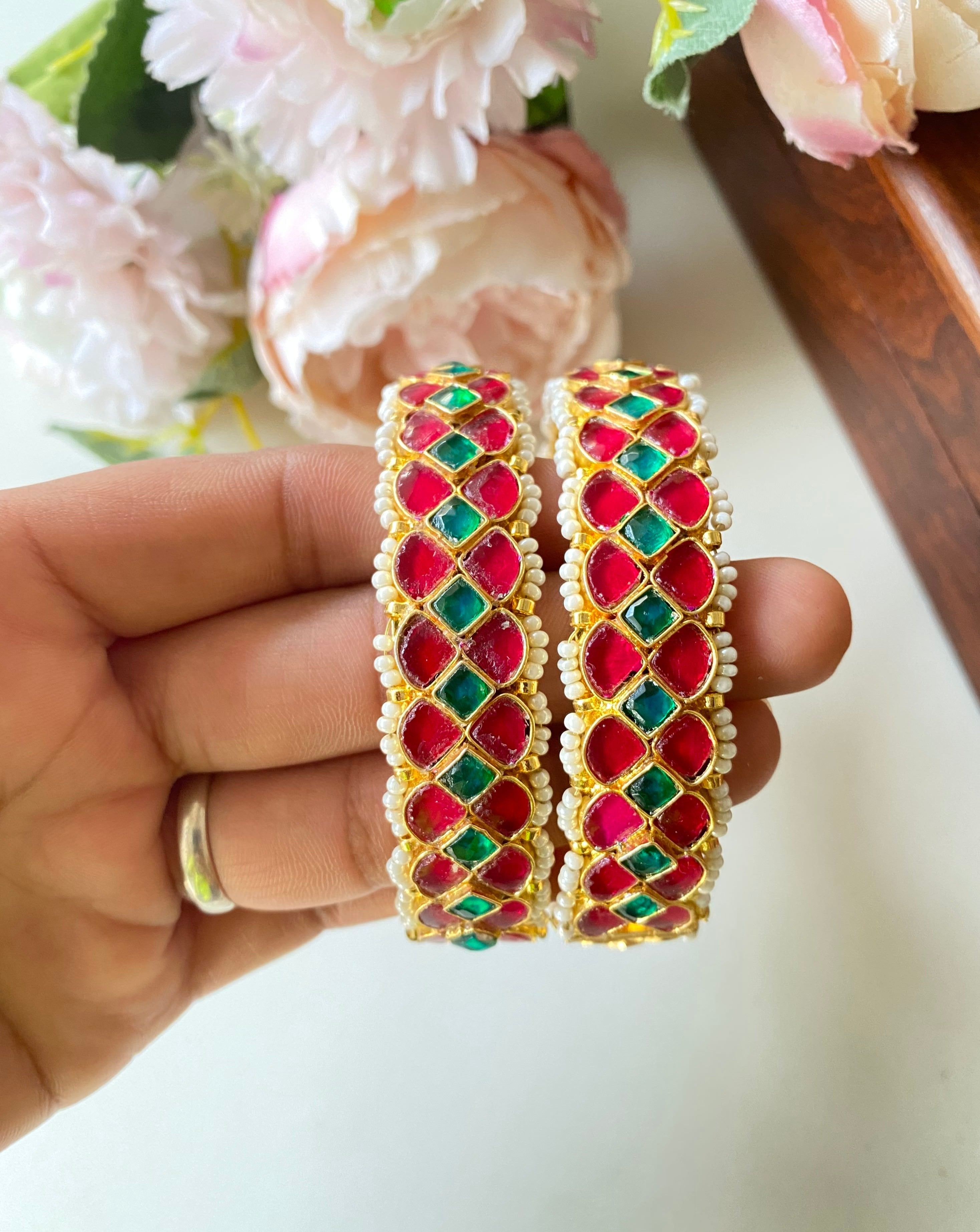 Pink kundan bangles