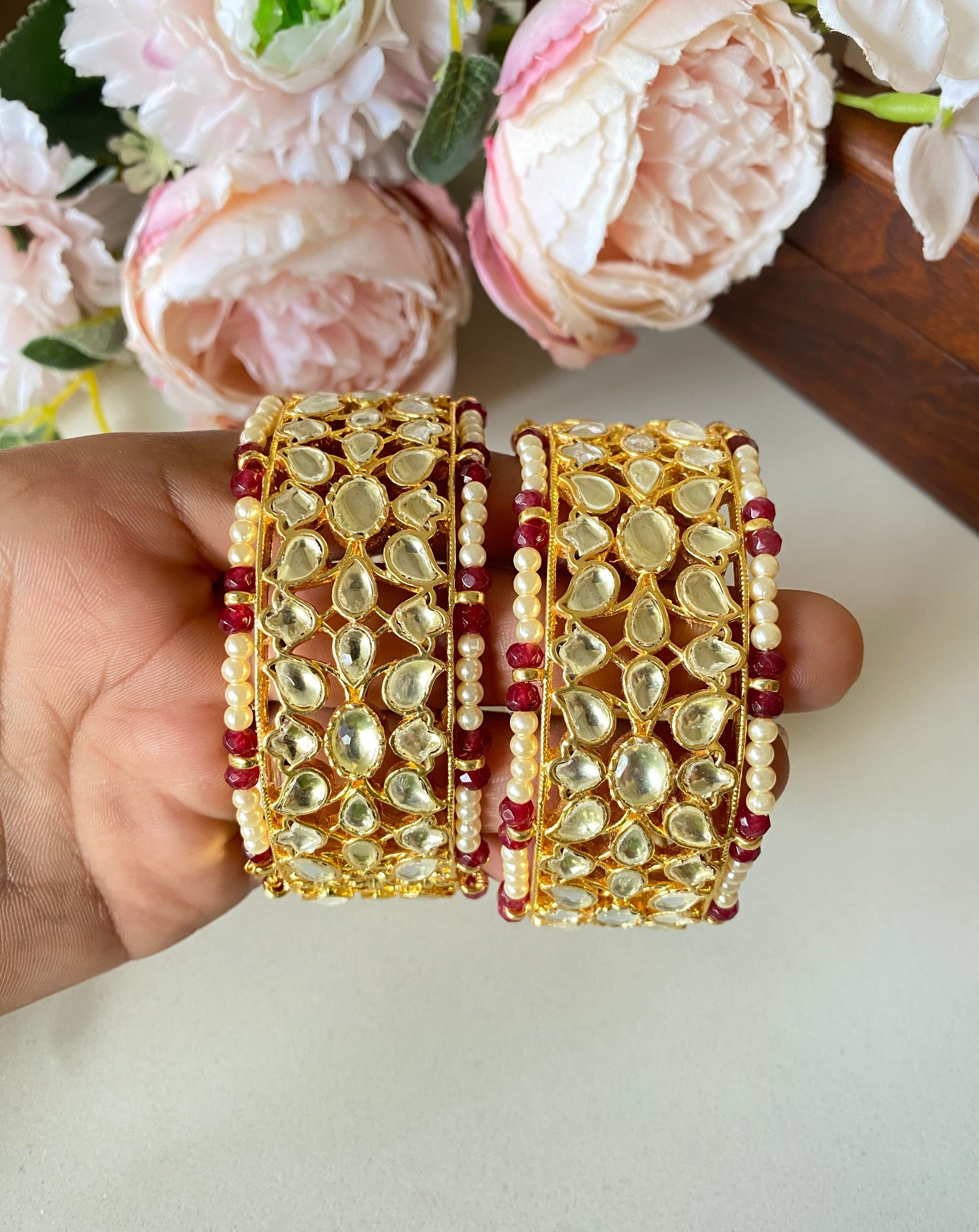 Gold plated Kundan Broad Bangle