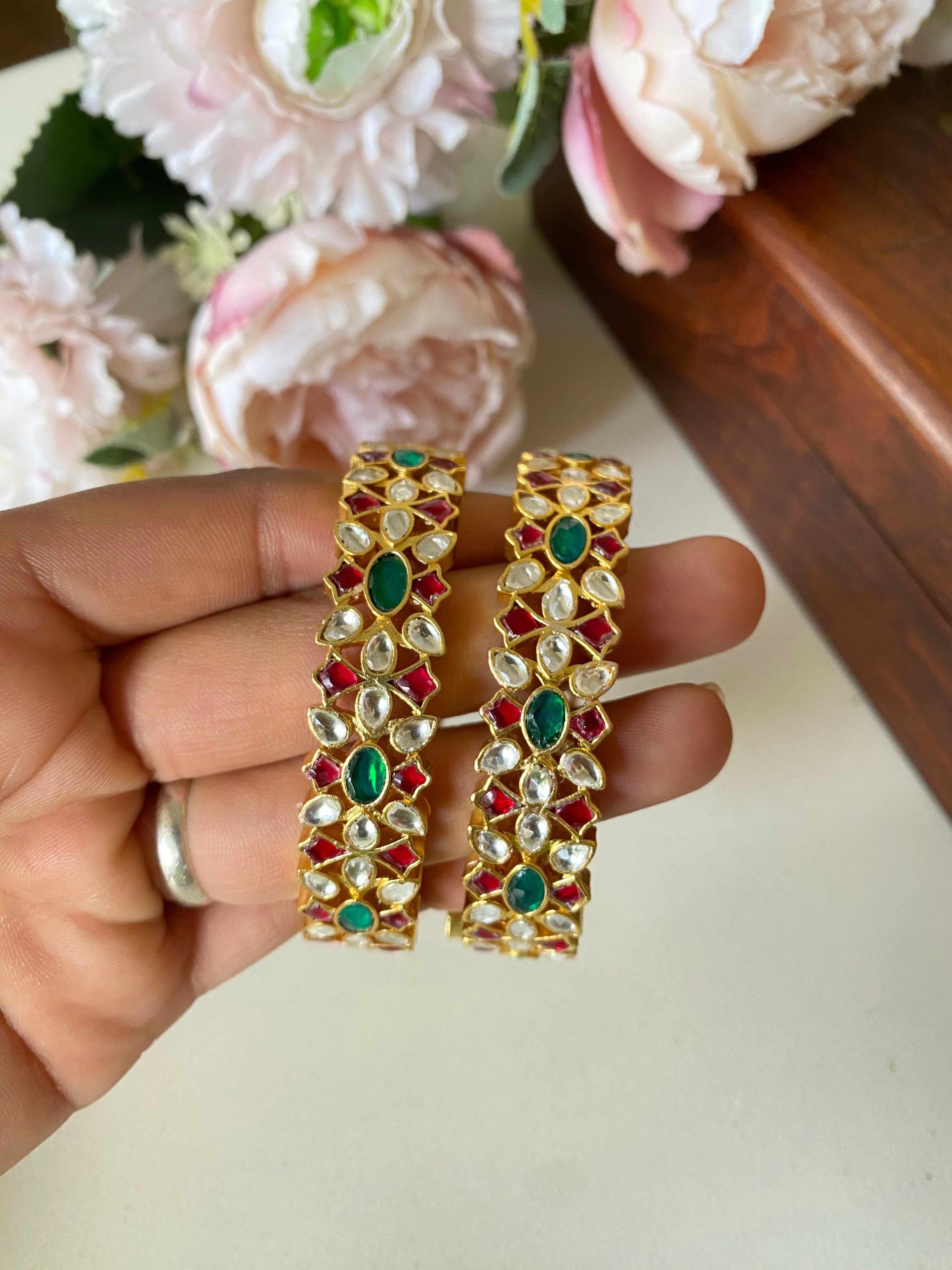 Pink kundan bangles