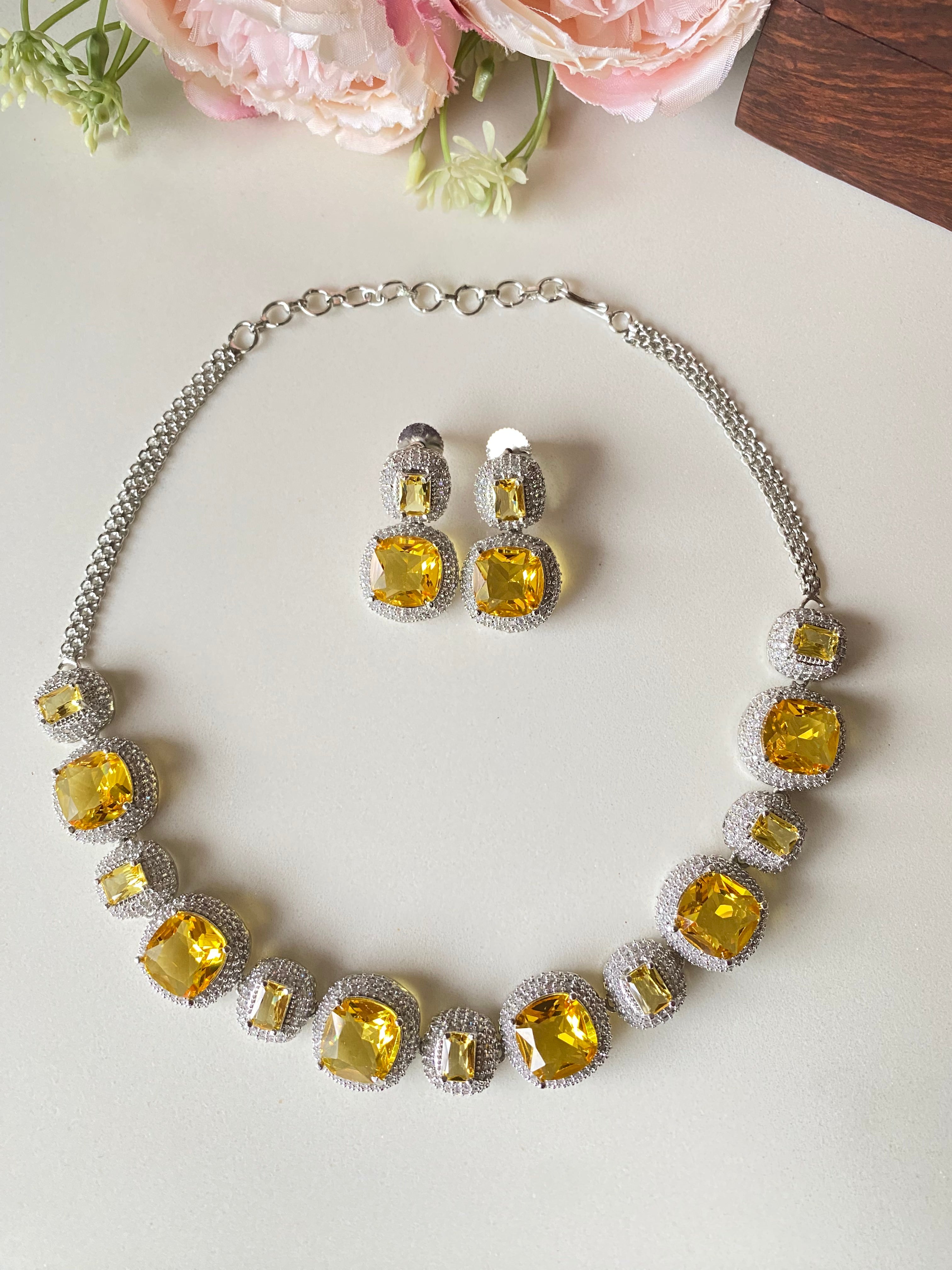 Citrine and Diamond Necklace set
