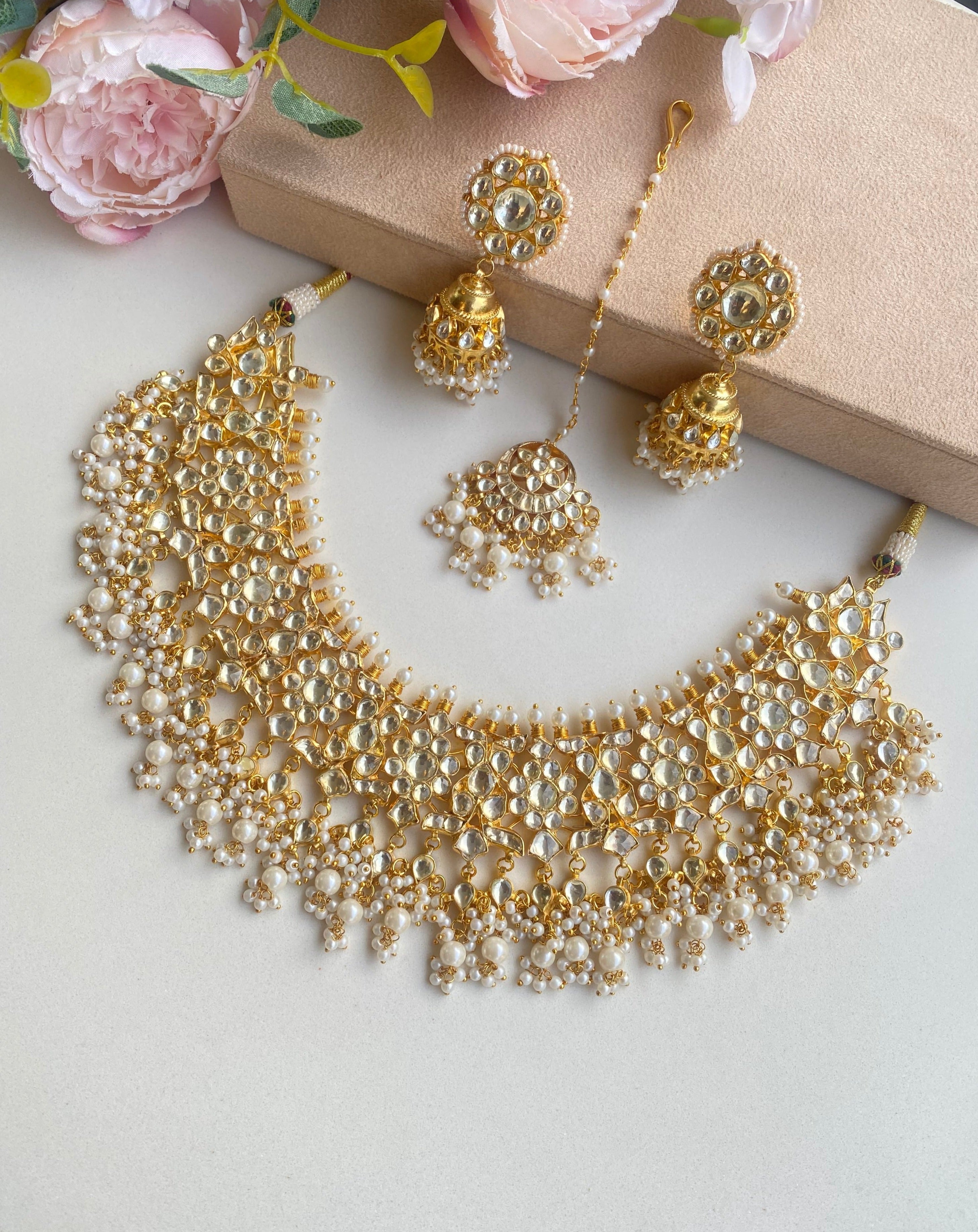 Kundan Gold plated Bridal set in Pearl