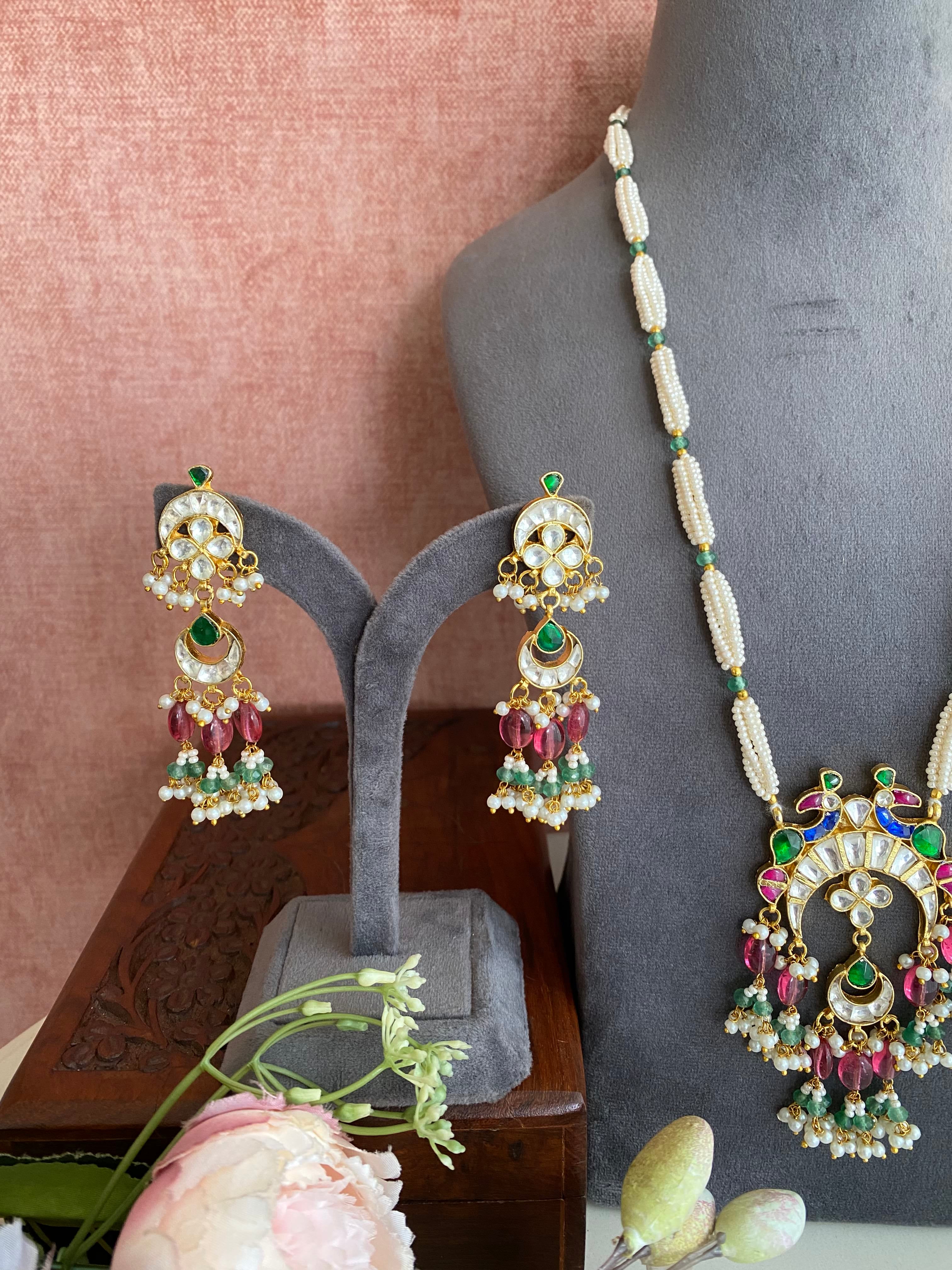 Gold Plated Pink Green Kundan Long set