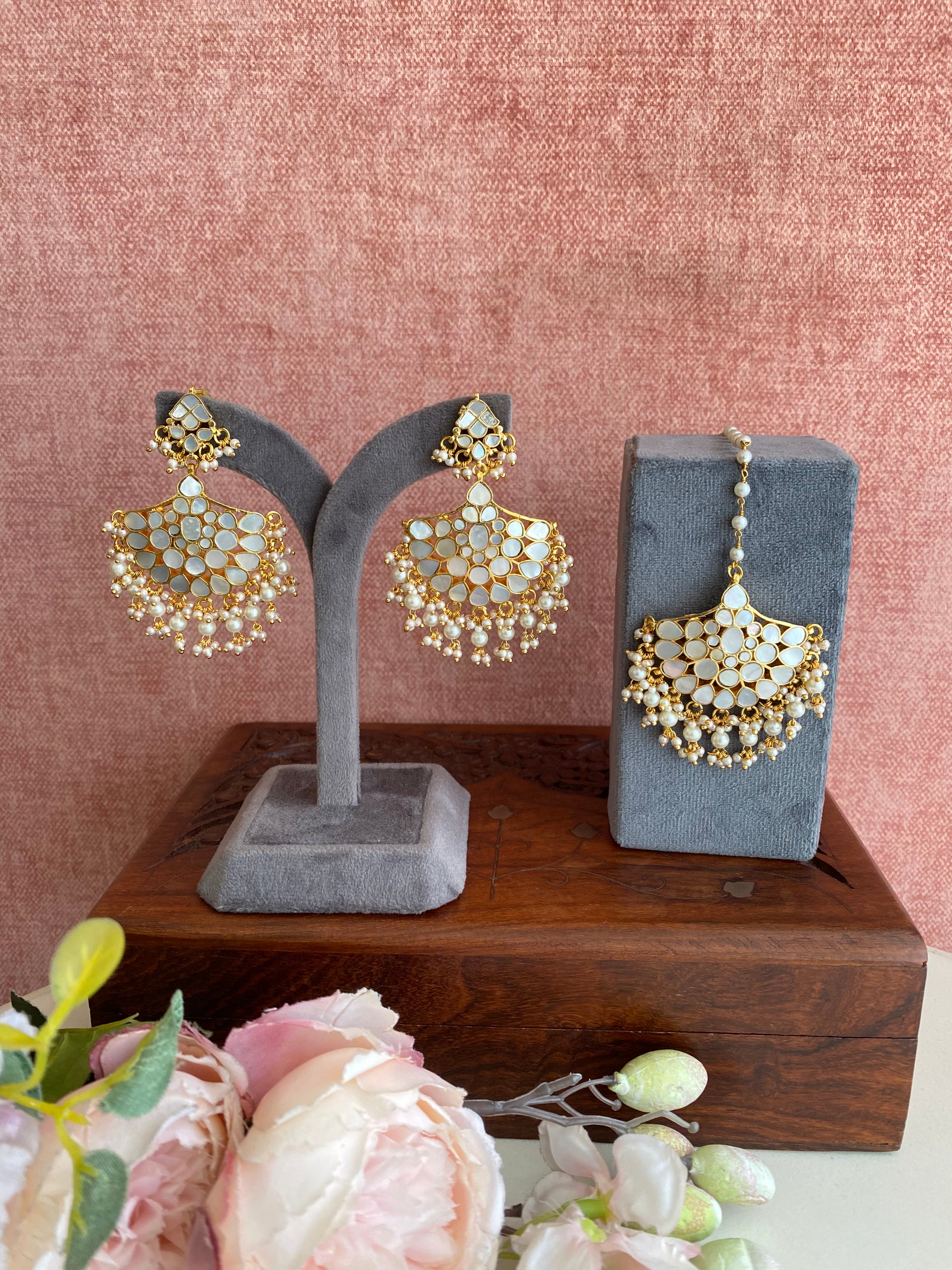 Mother of pearl earrings and Tikka set