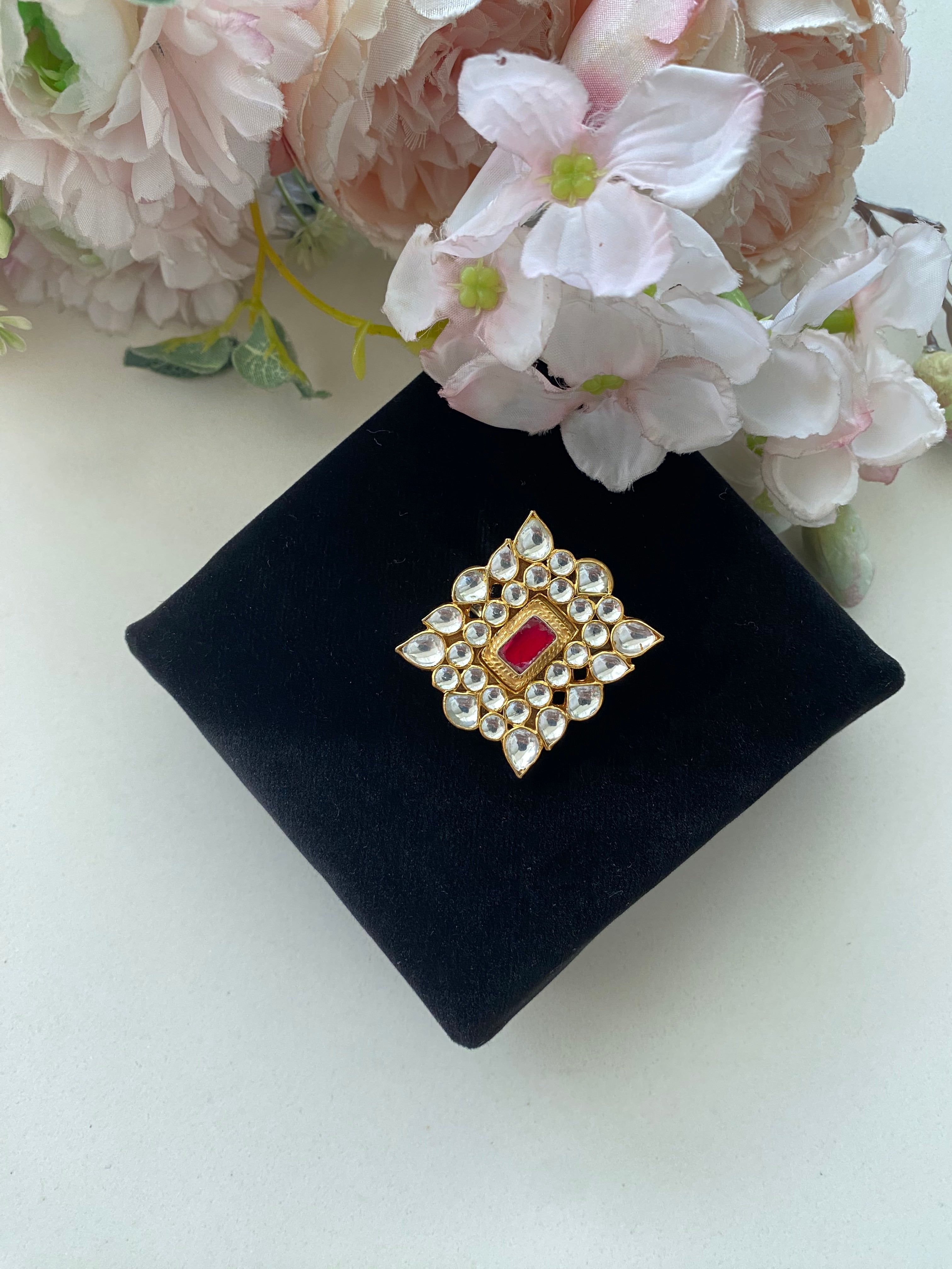 Gold plated Square Kundan Ring