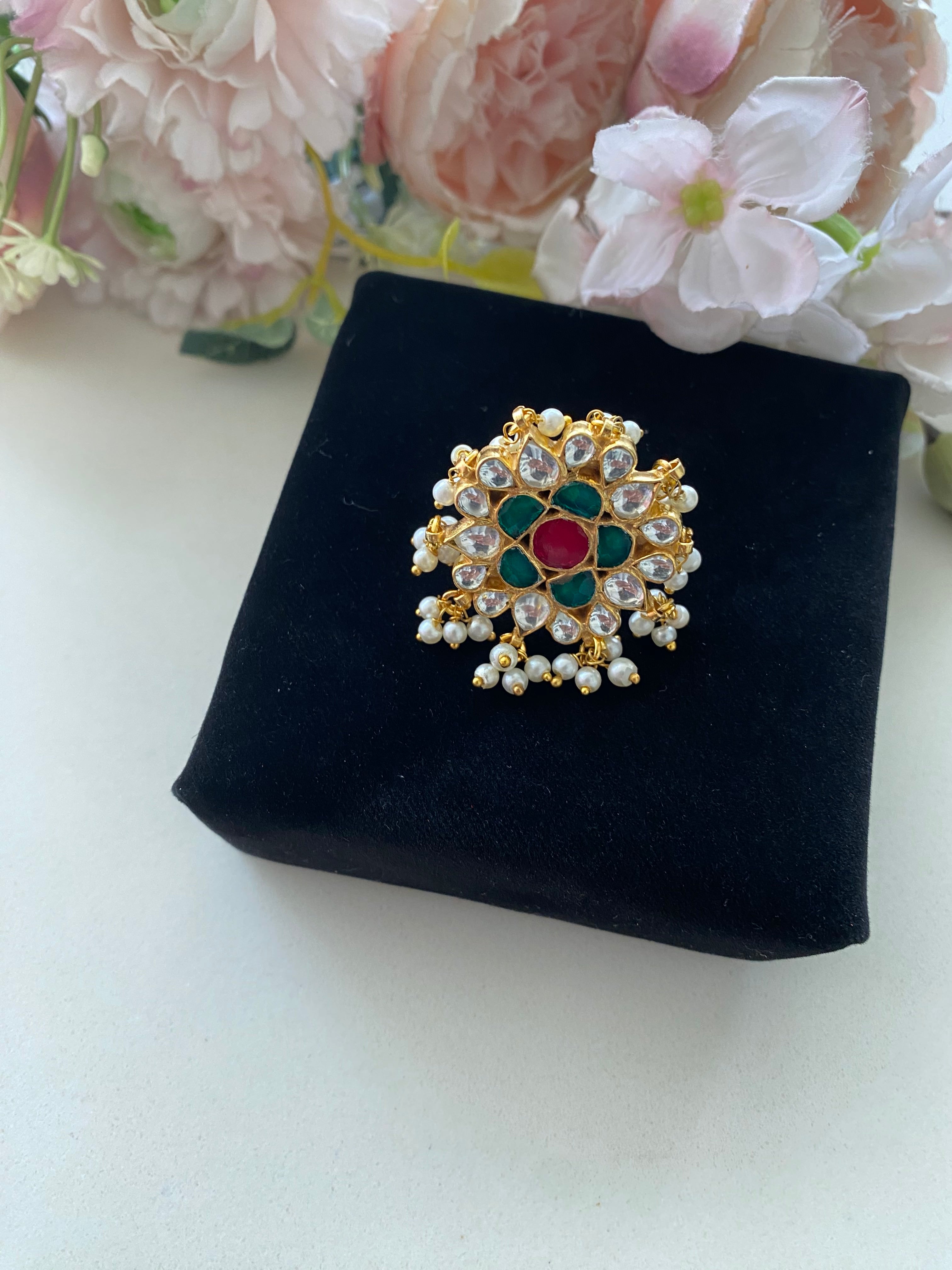 Gold plated Kundan Ring in pearl