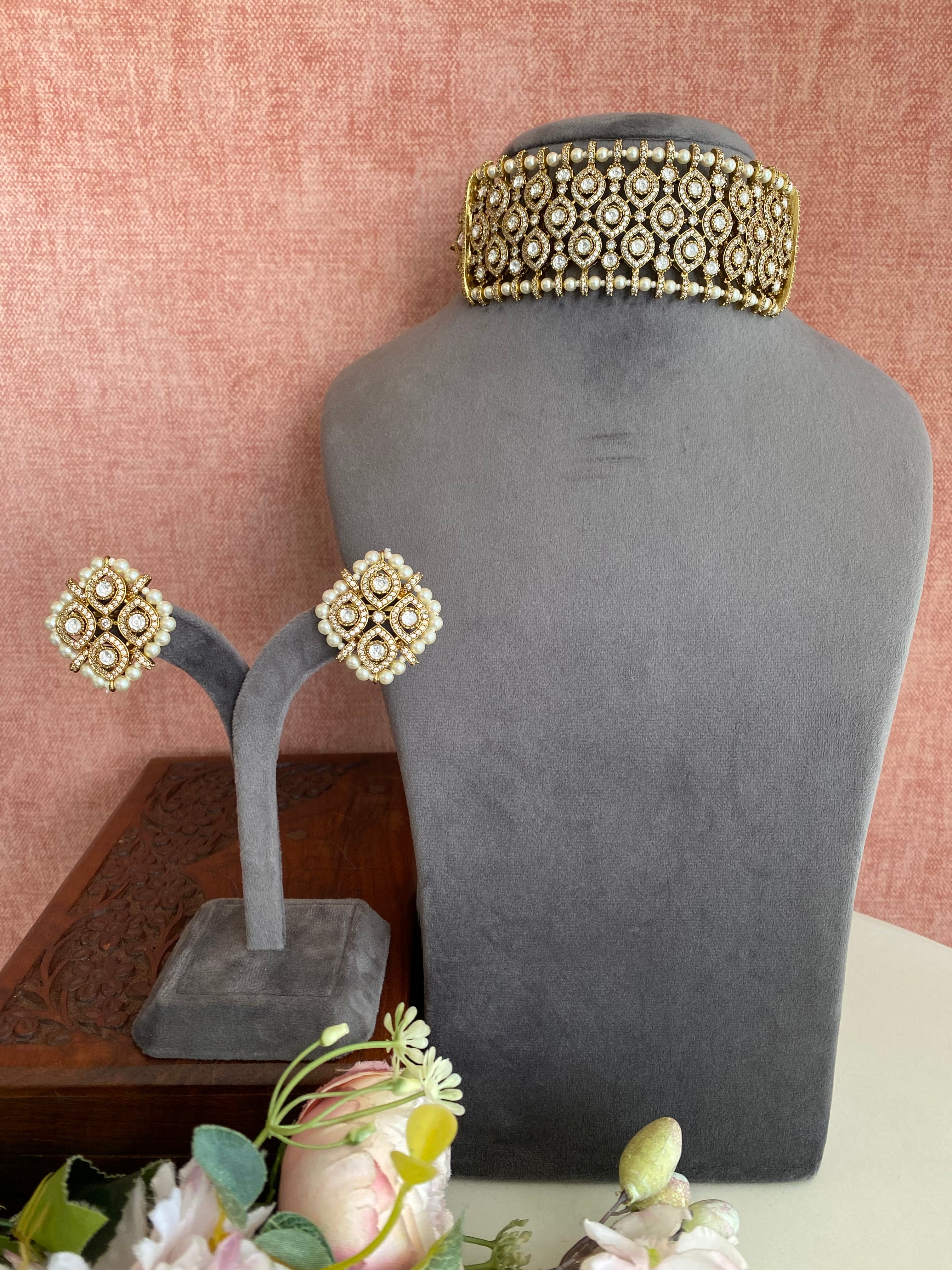 Gold plated Moissanite Choker Set