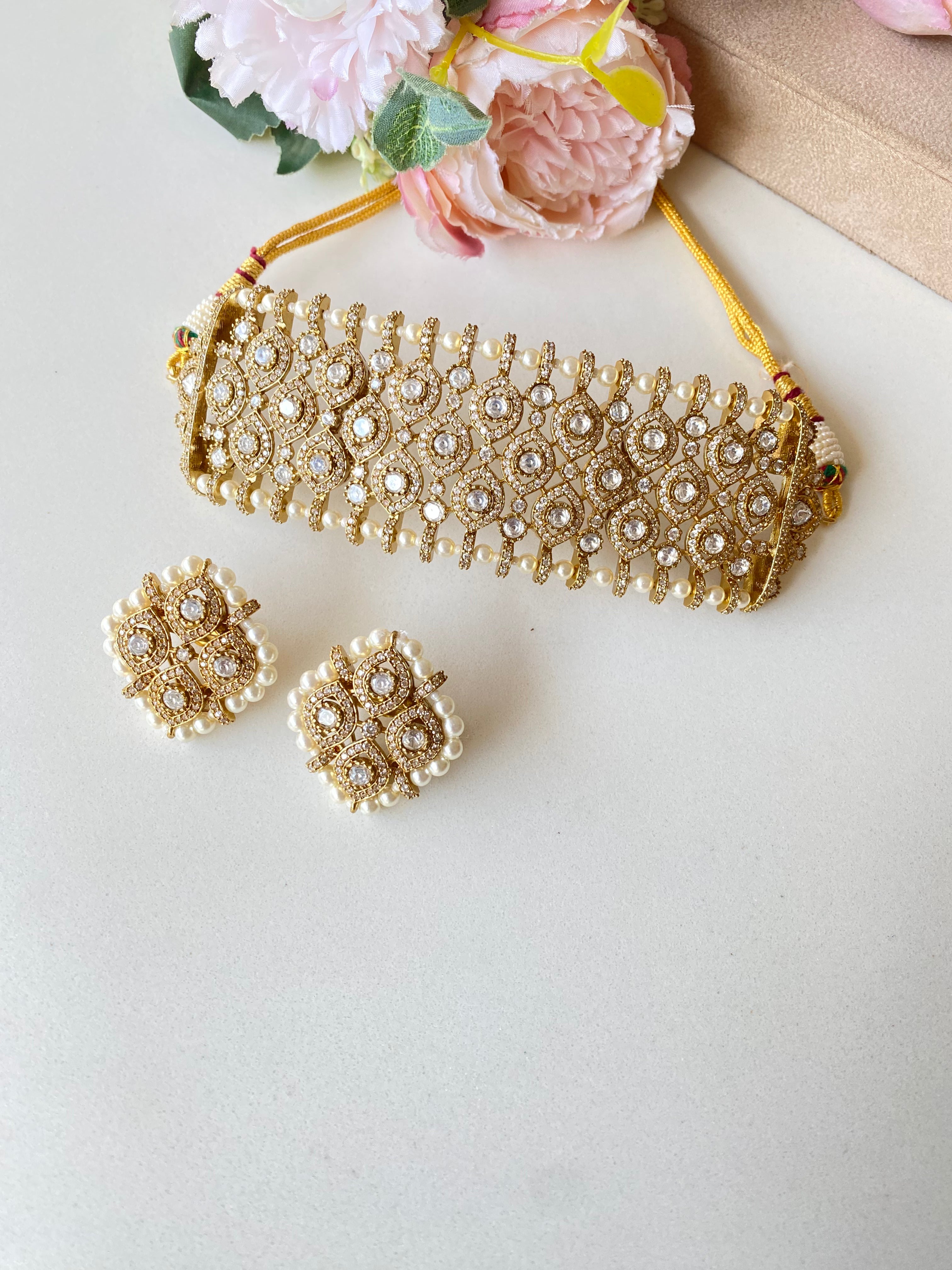Gold plated Moissanite Choker Set