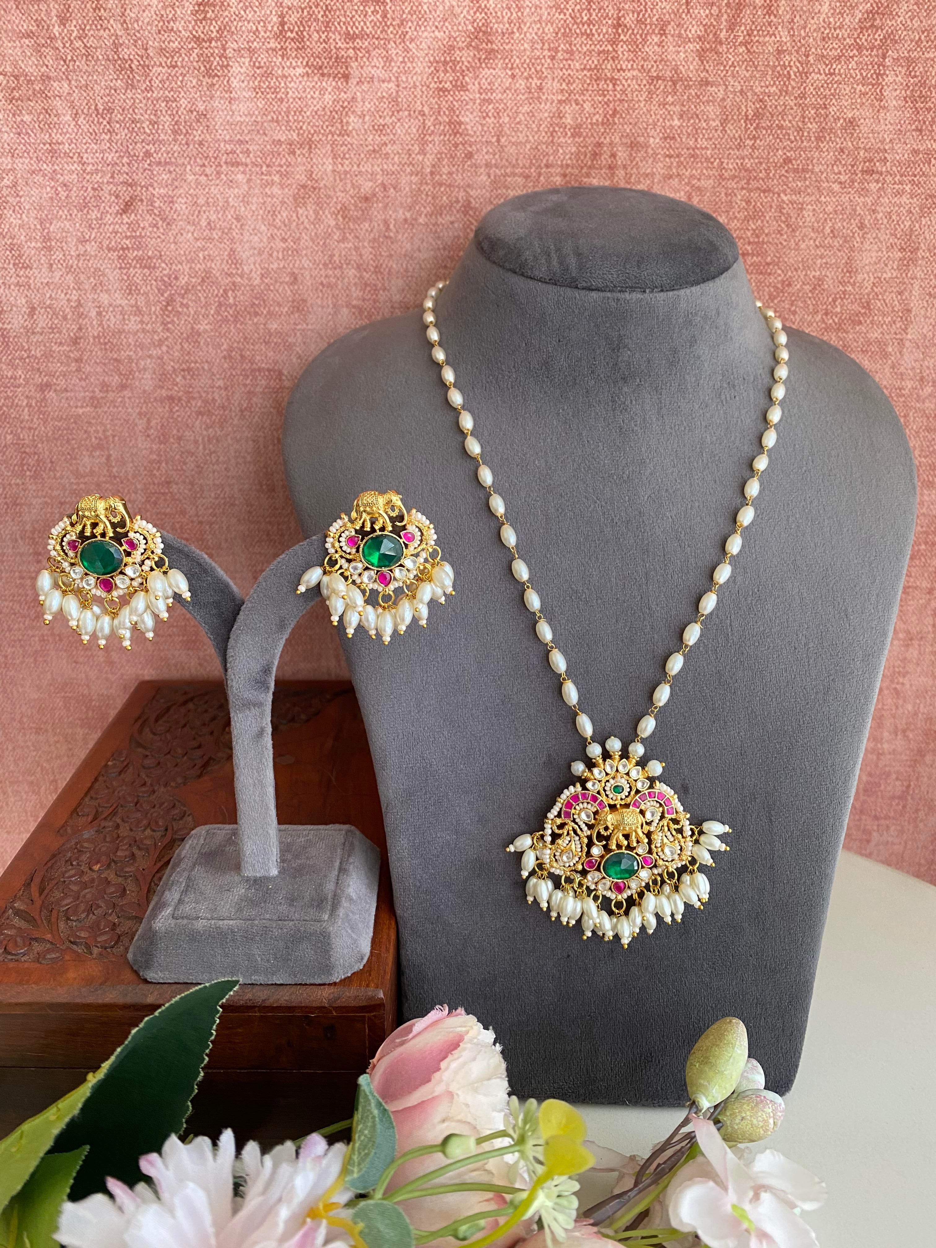 Gold Plated Antique Kundan Long Necklace Set