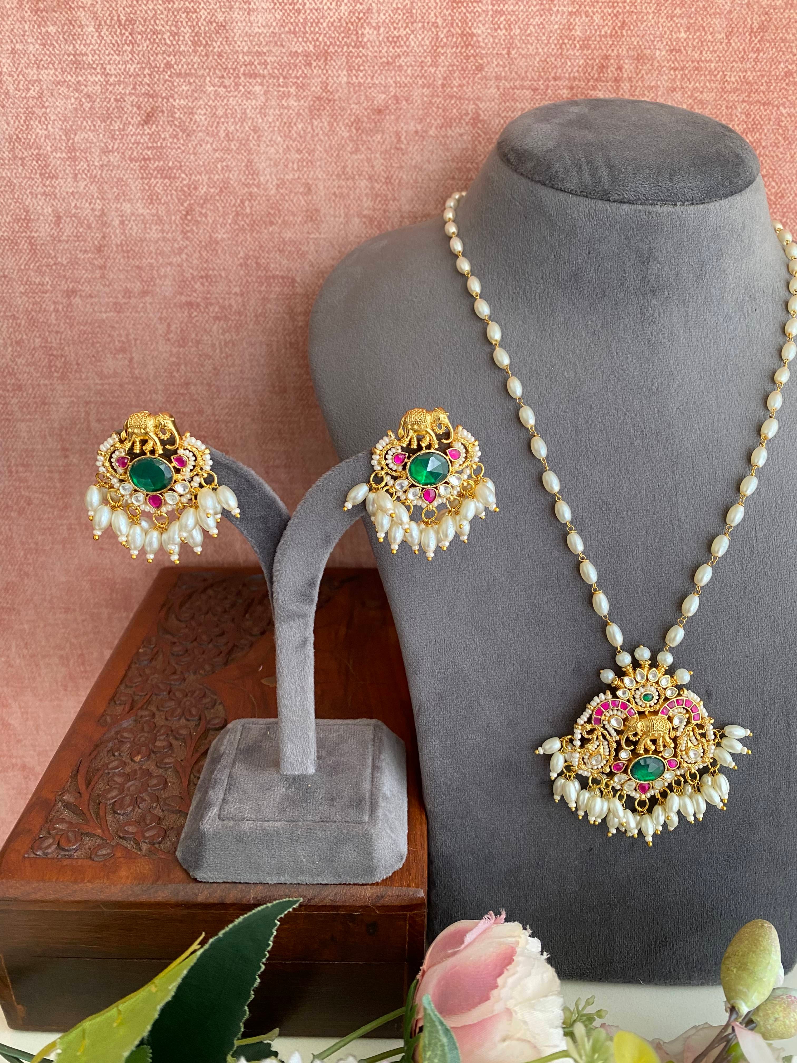 Gold Plated Antique Kundan Long Necklace Set