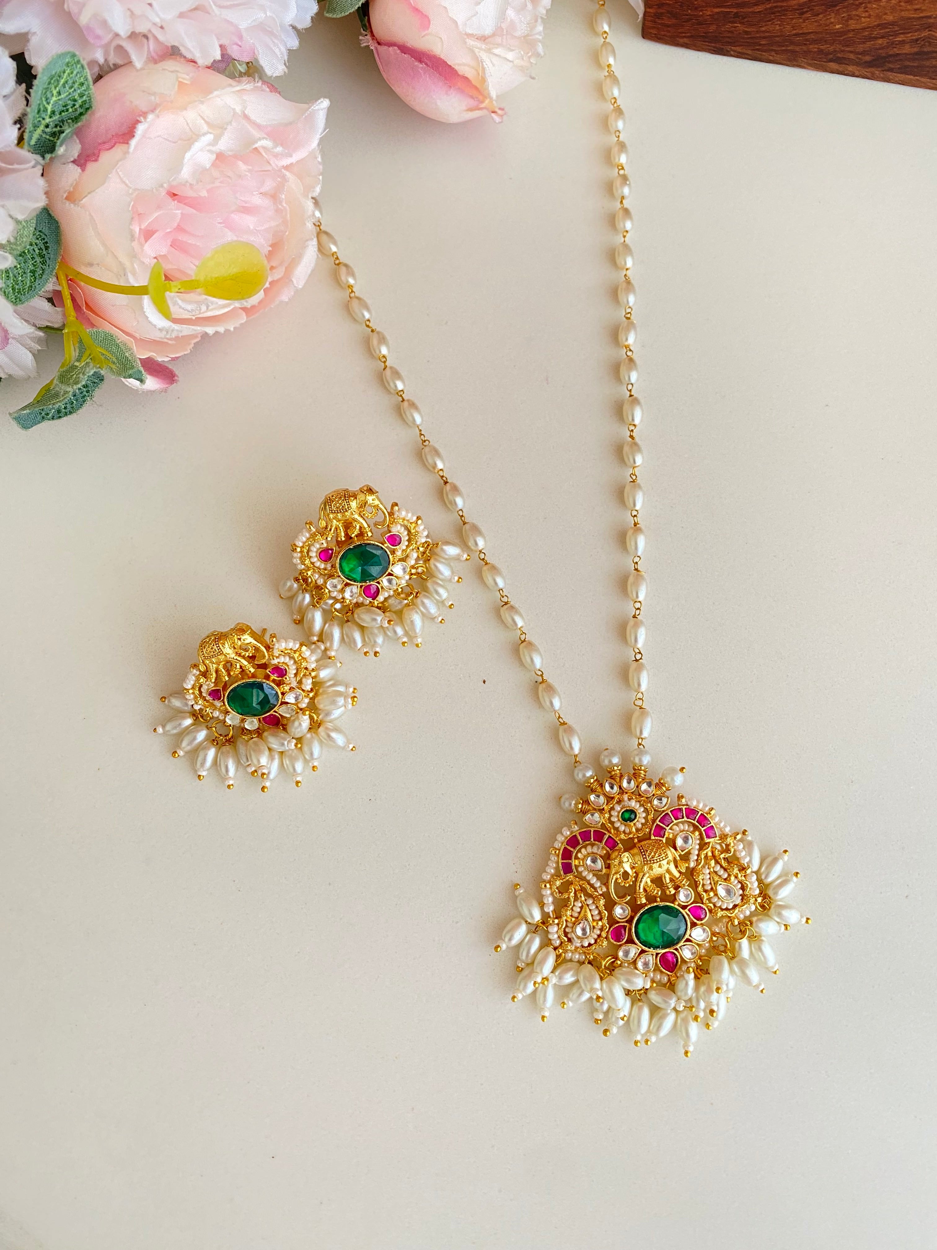 Gold Plated Antique Kundan Long Necklace Set