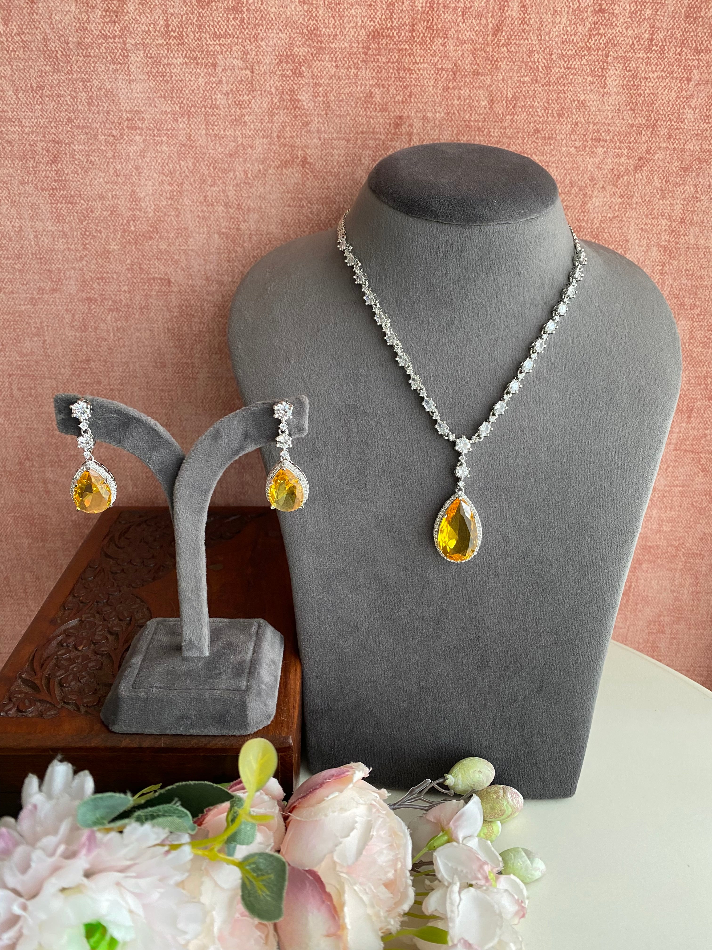 Silver Plated Diamond Necklace set