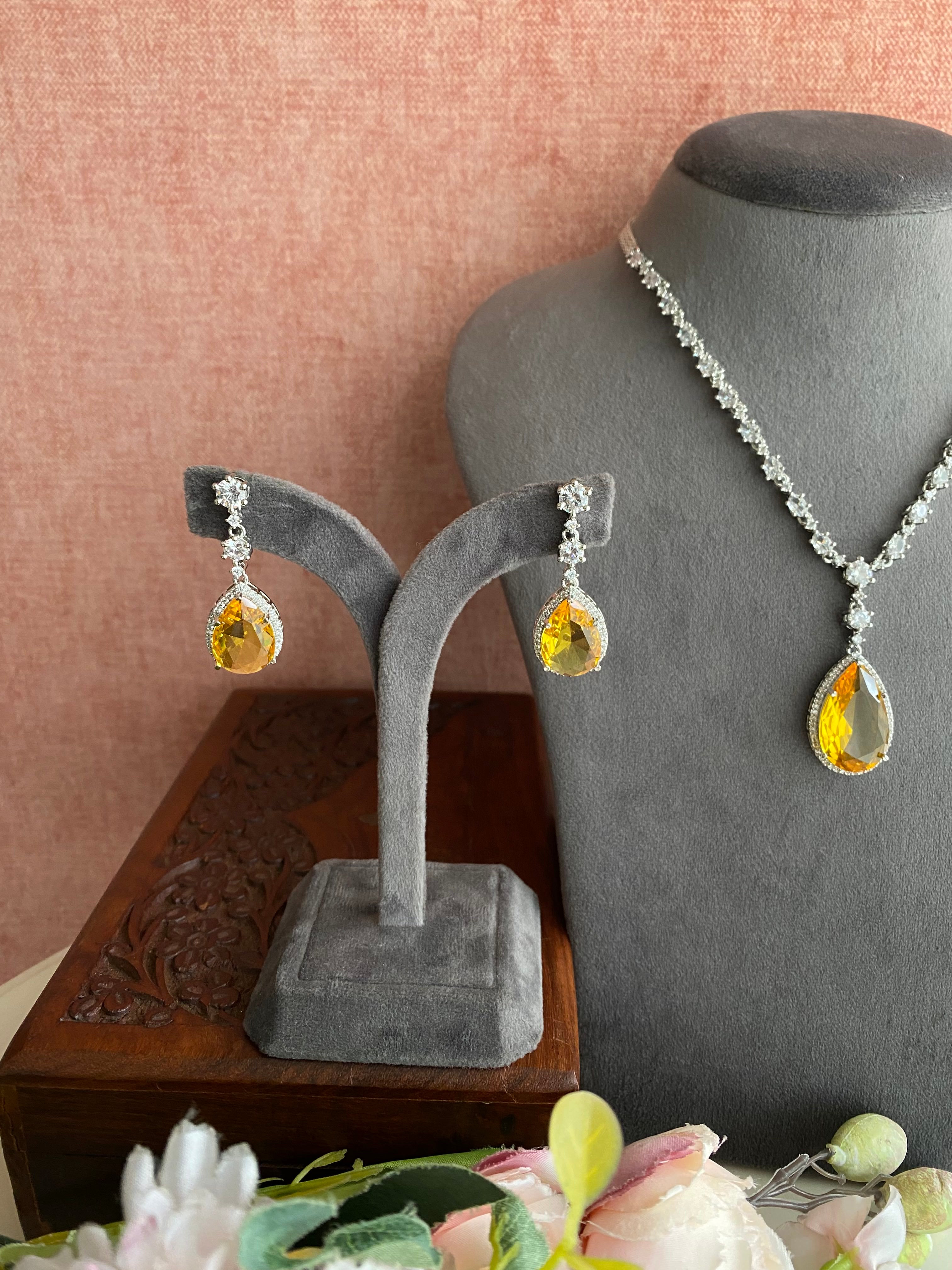 Silver Plated Diamond Necklace set