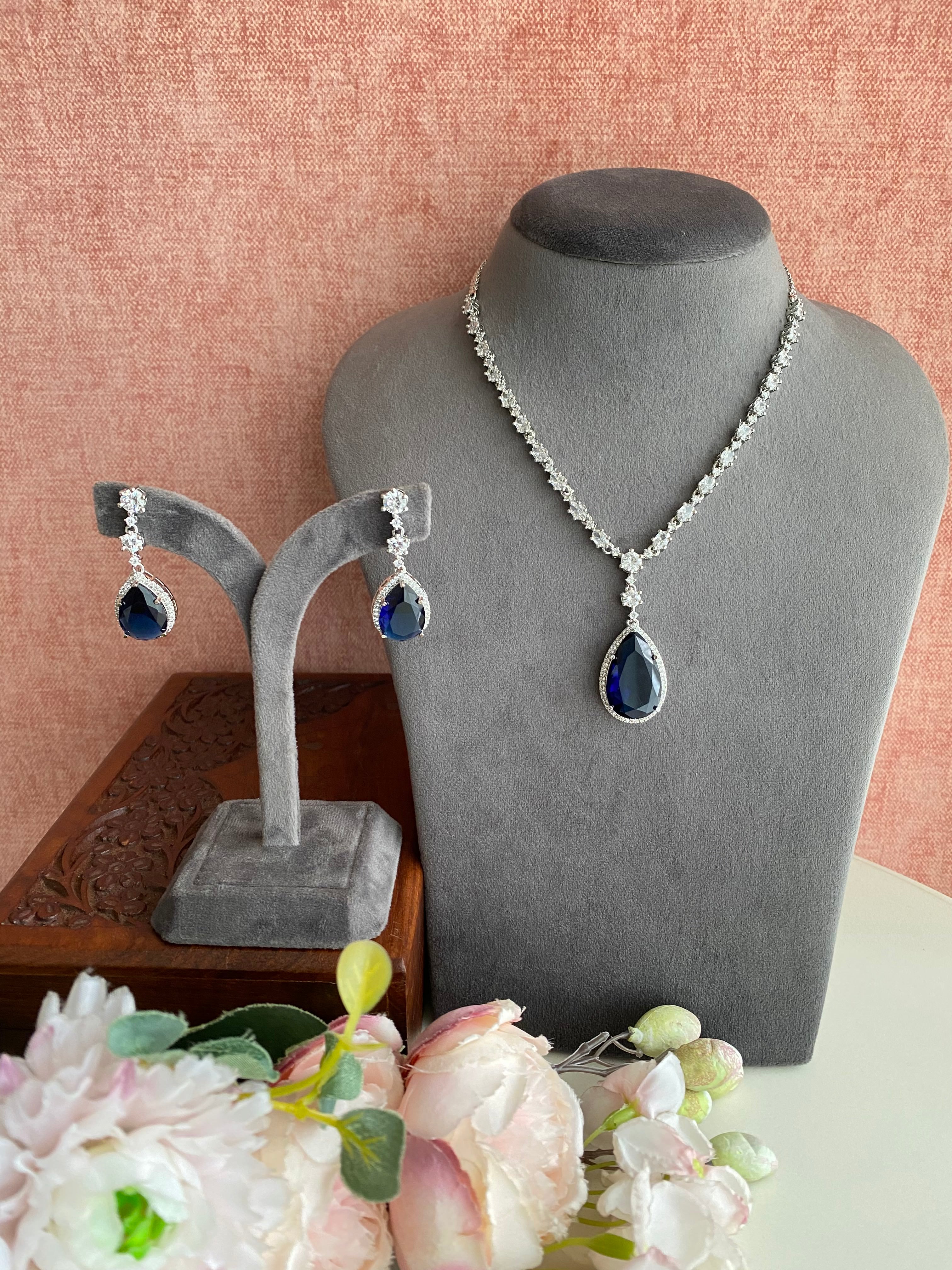 Silver Plated Diamond Necklace set