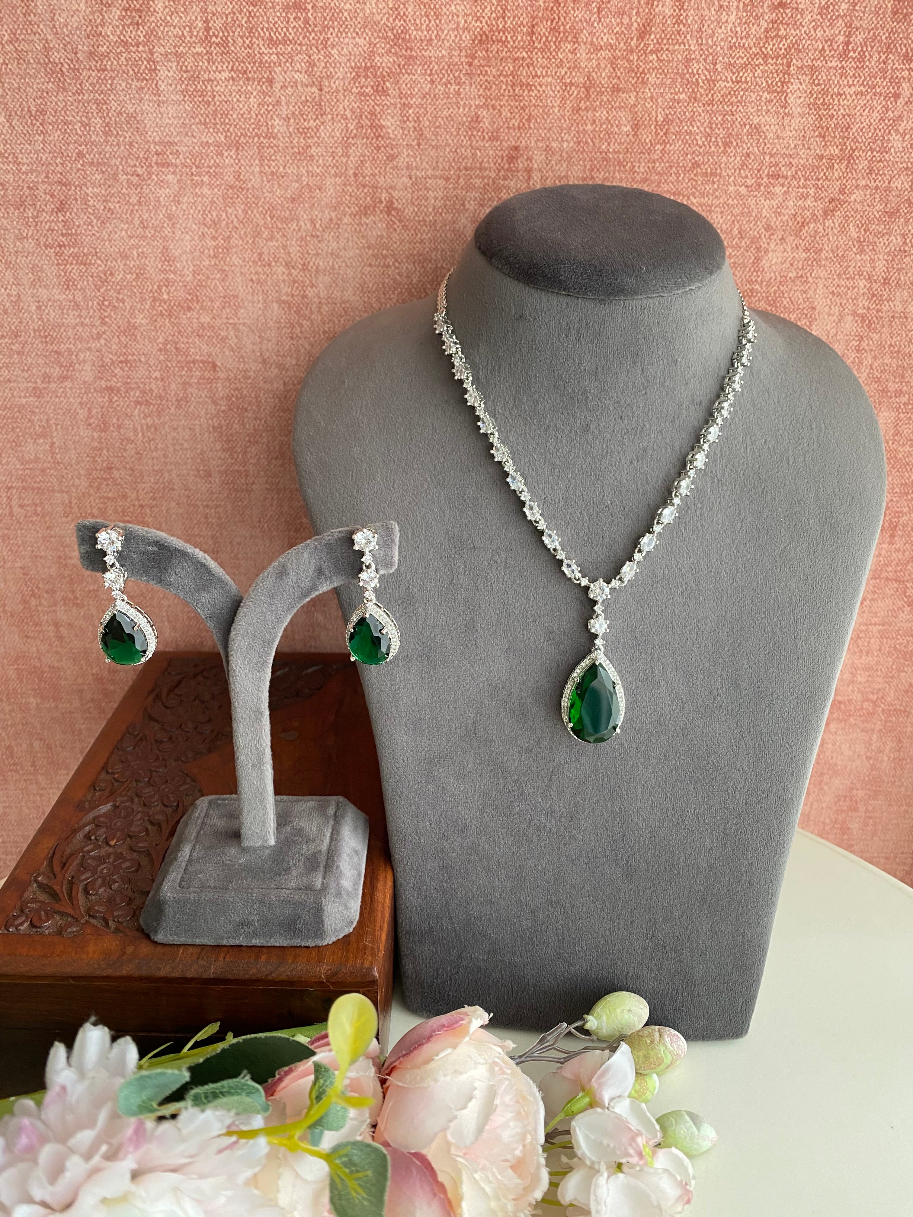 Silver Plated Diamond Necklace set