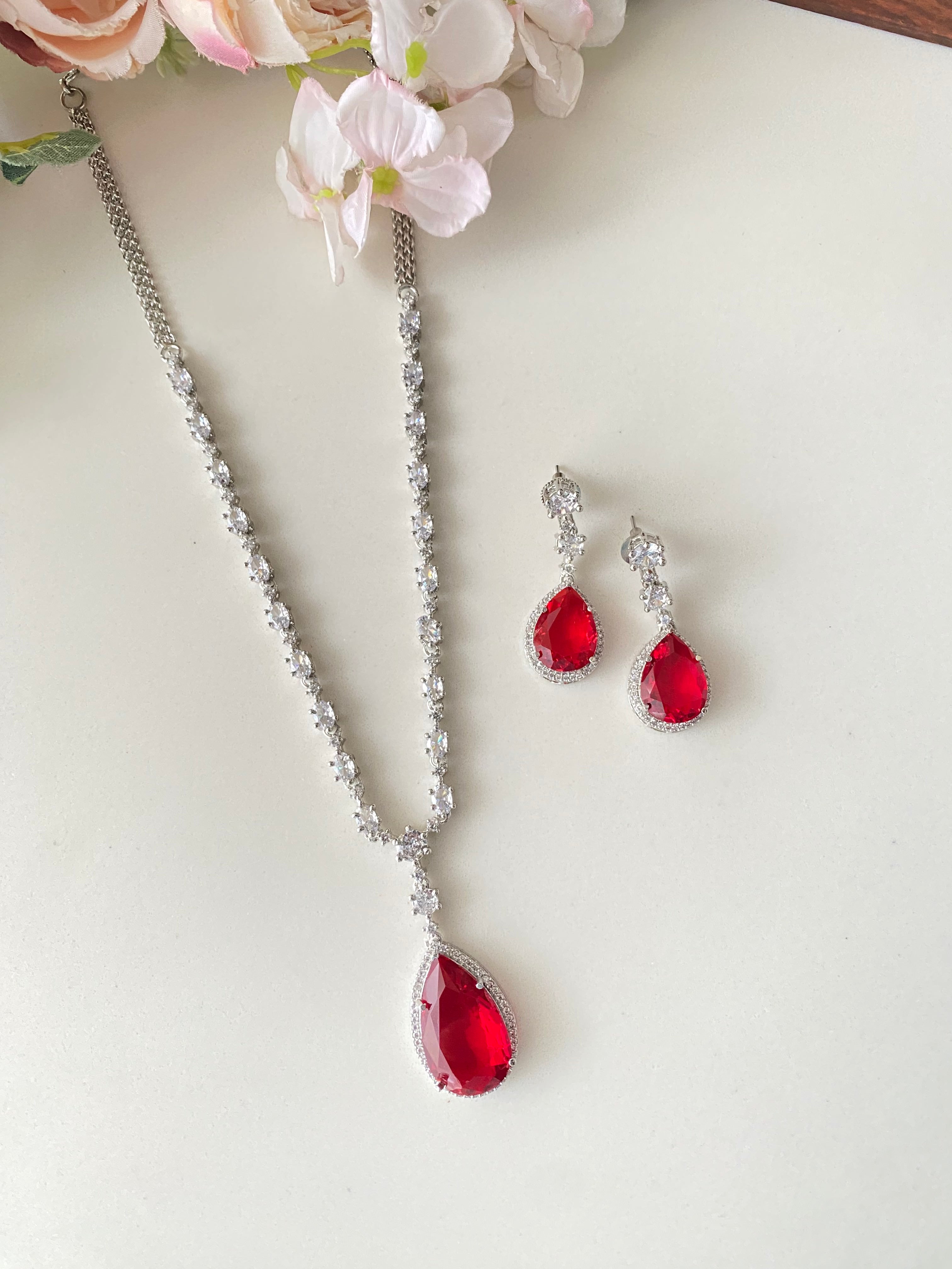 Silver Plated Diamond Necklace set