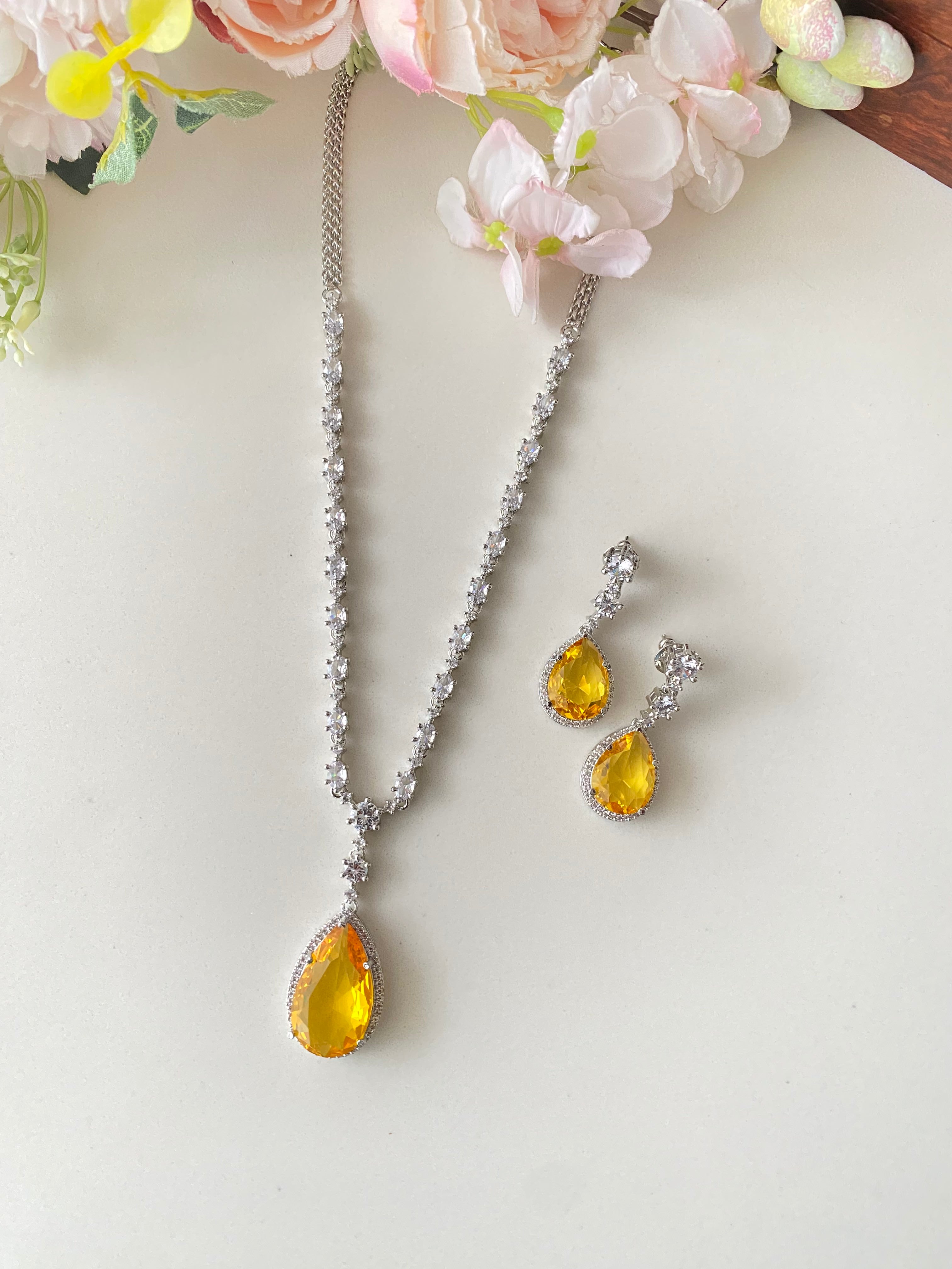 Silver Plated Diamond Necklace set