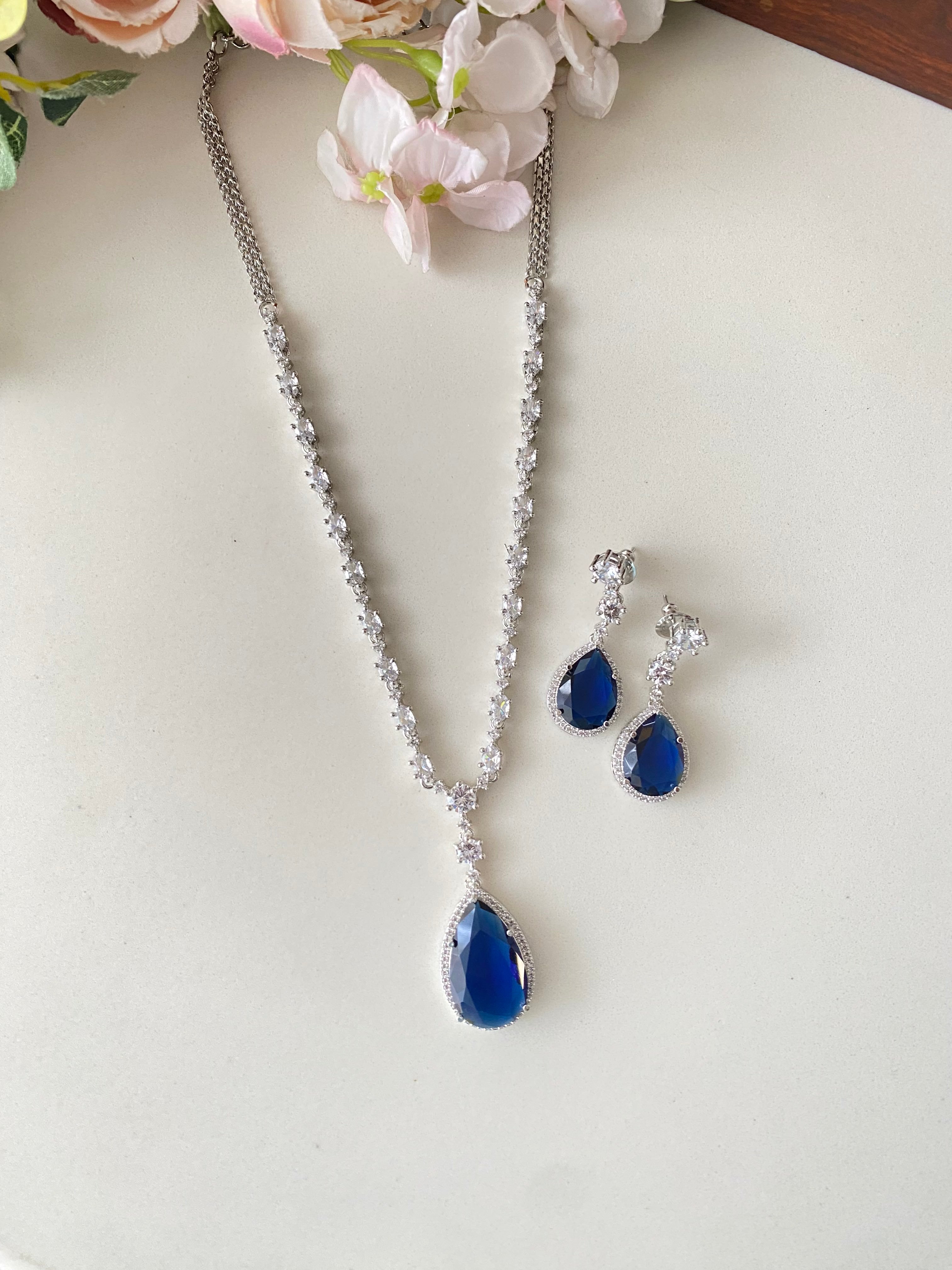 Silver Plated Diamond Necklace set