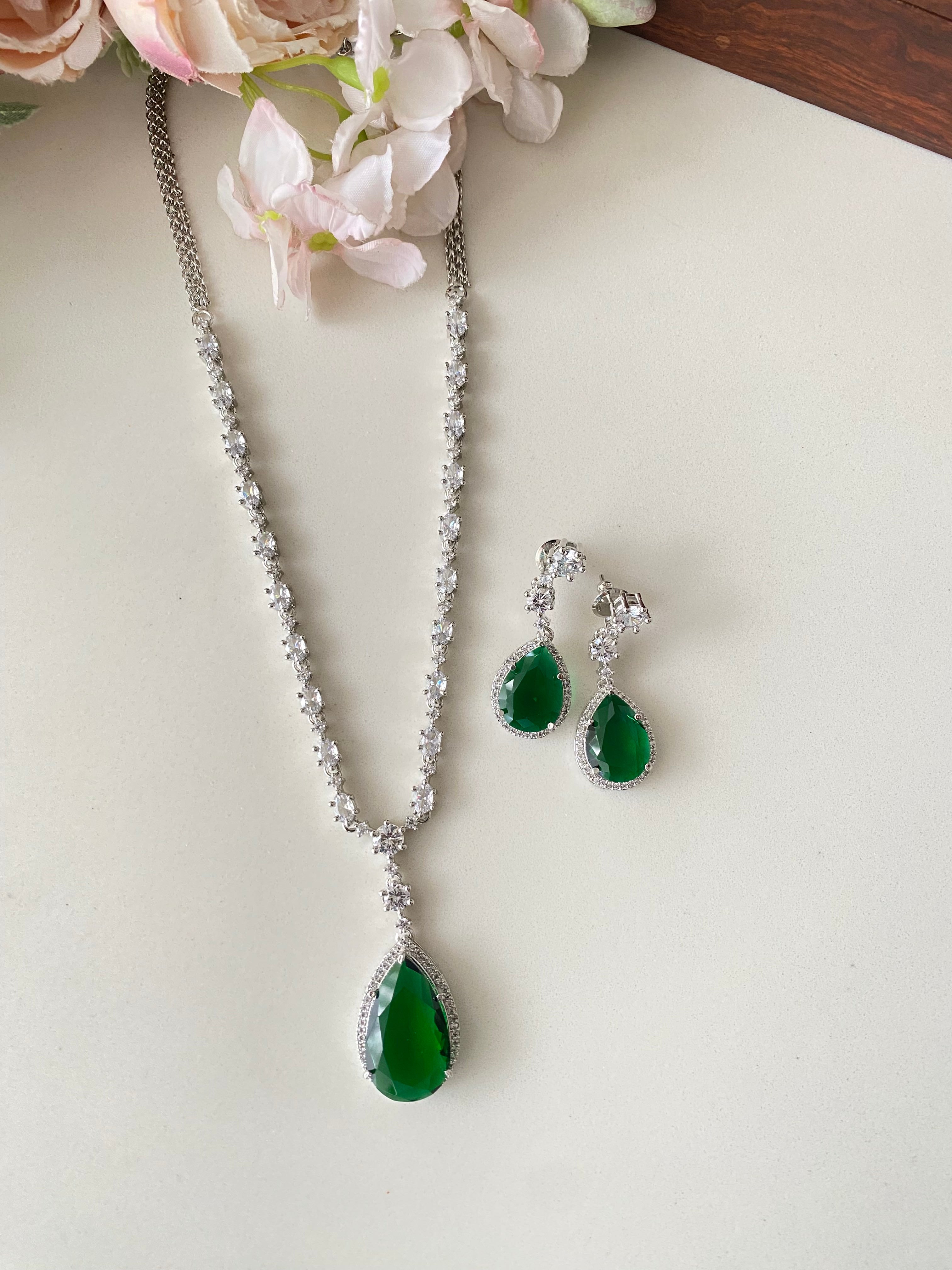 Silver Plated Diamond Necklace set