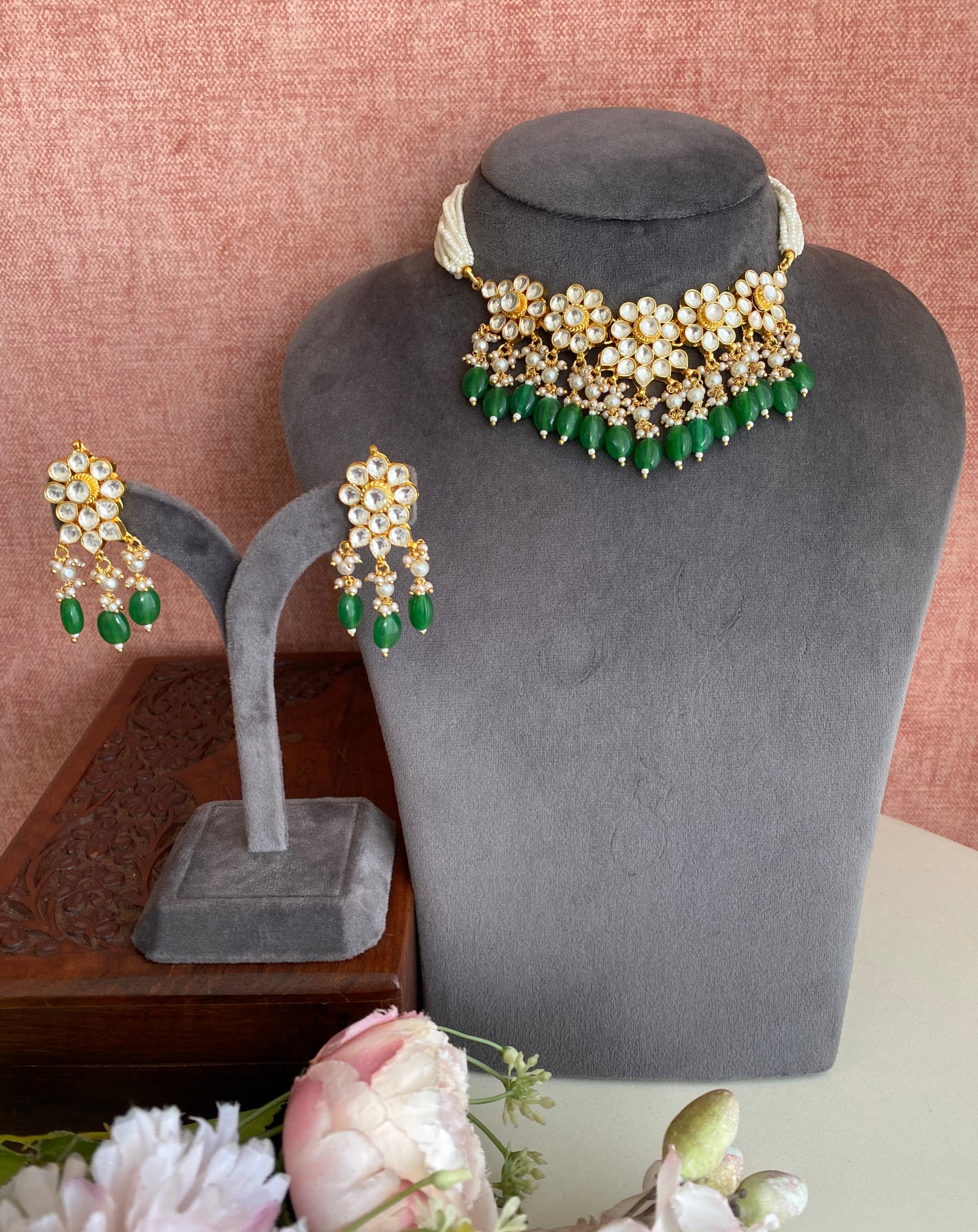 Gold Plated Kundan Floral Necklace Set