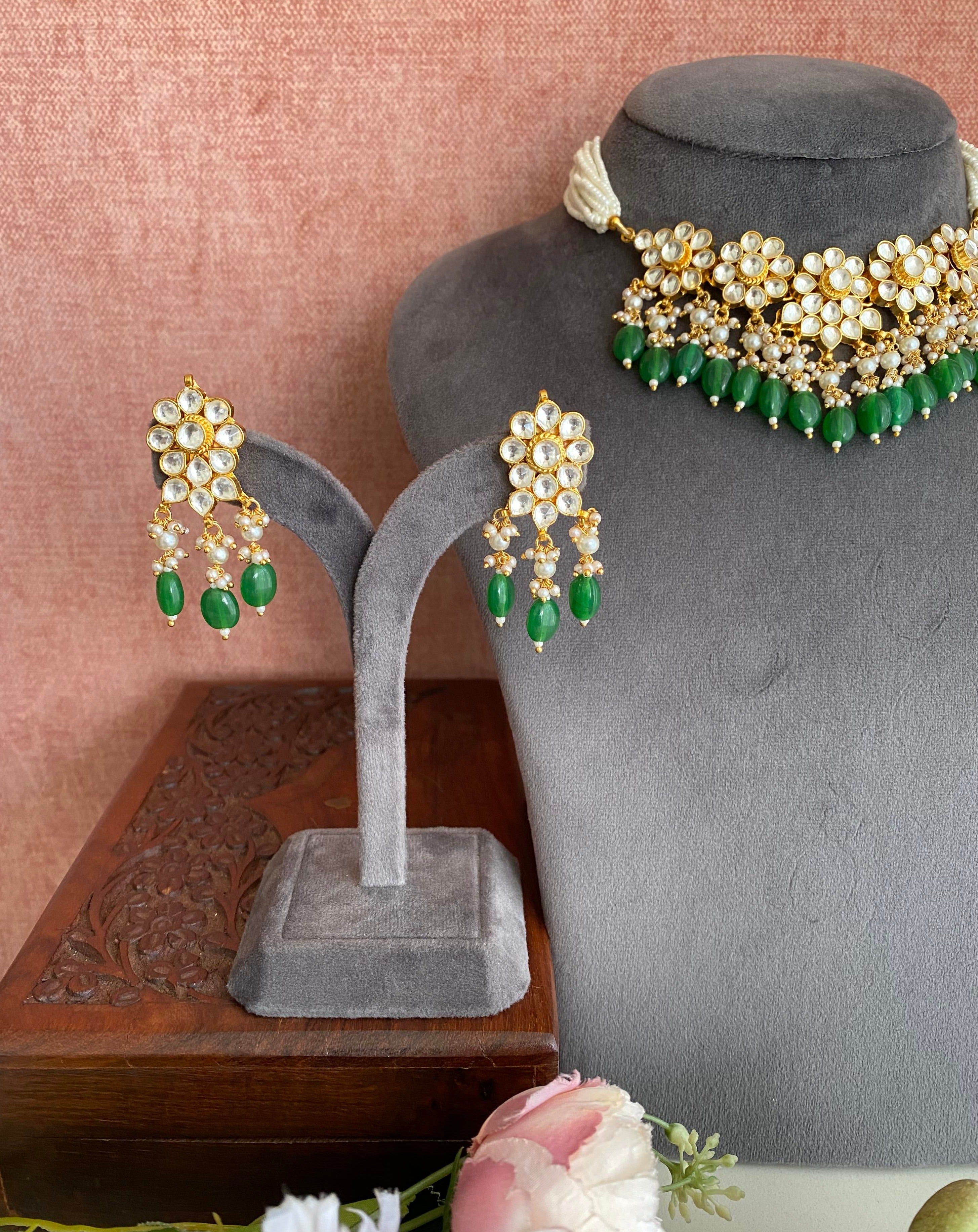 Gold Plated Kundan Floral Necklace Set