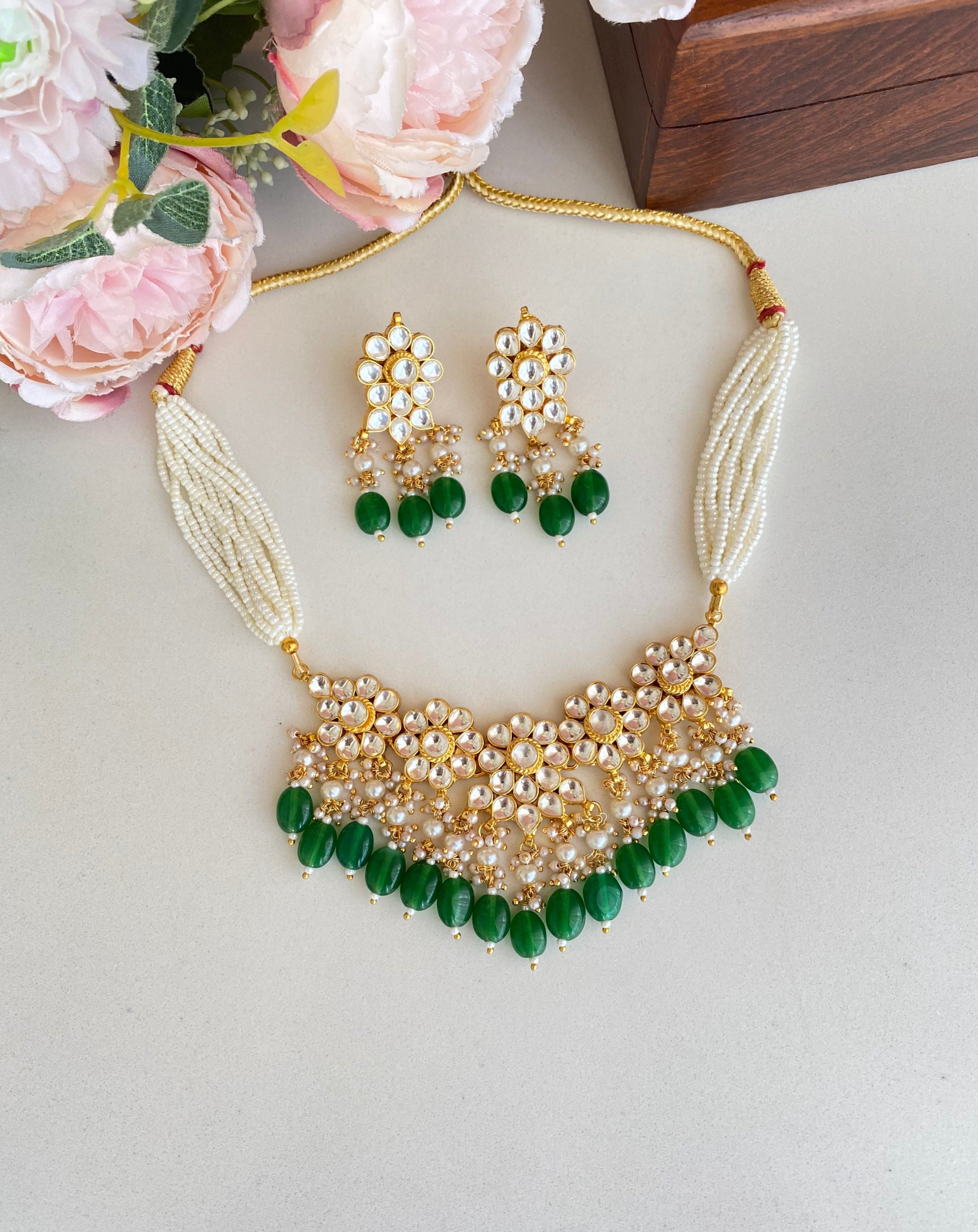 Gold Plated Kundan Floral Necklace Set