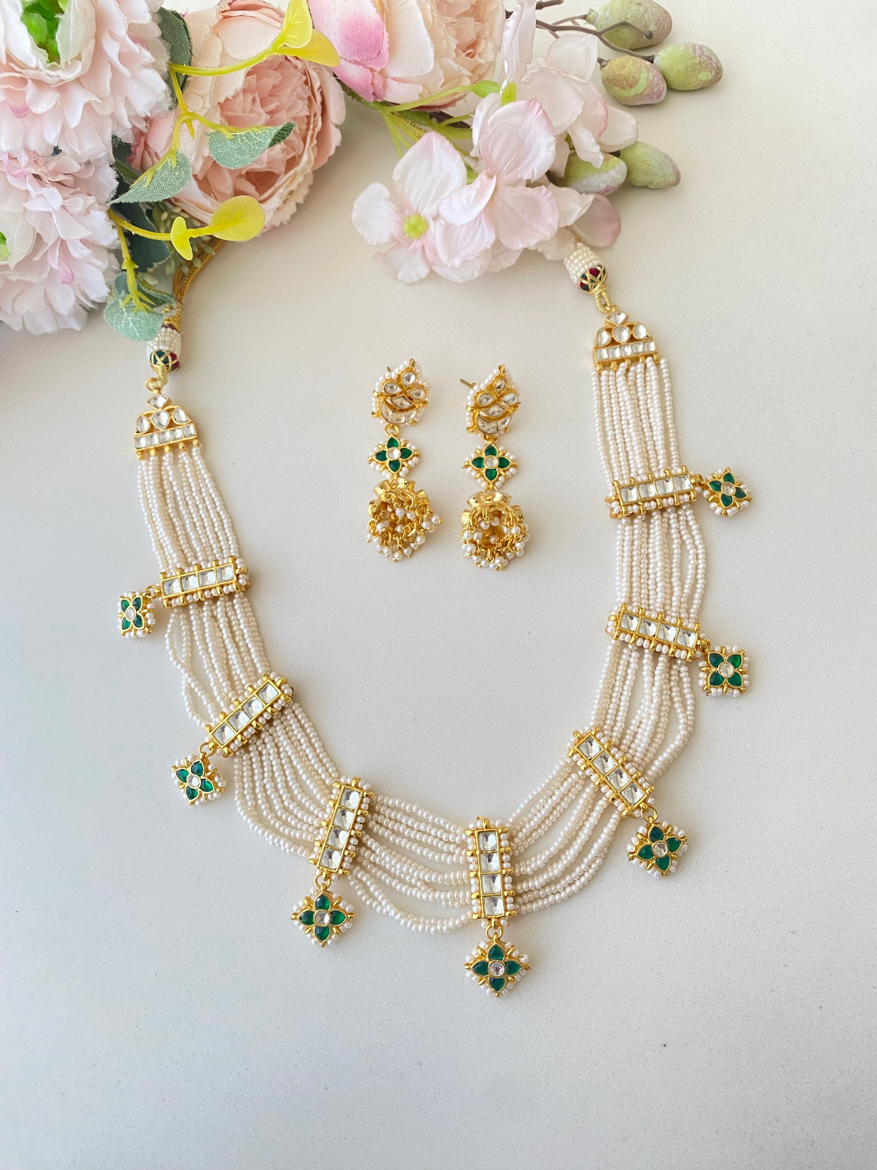 Gold plated Pearl Long necklace set