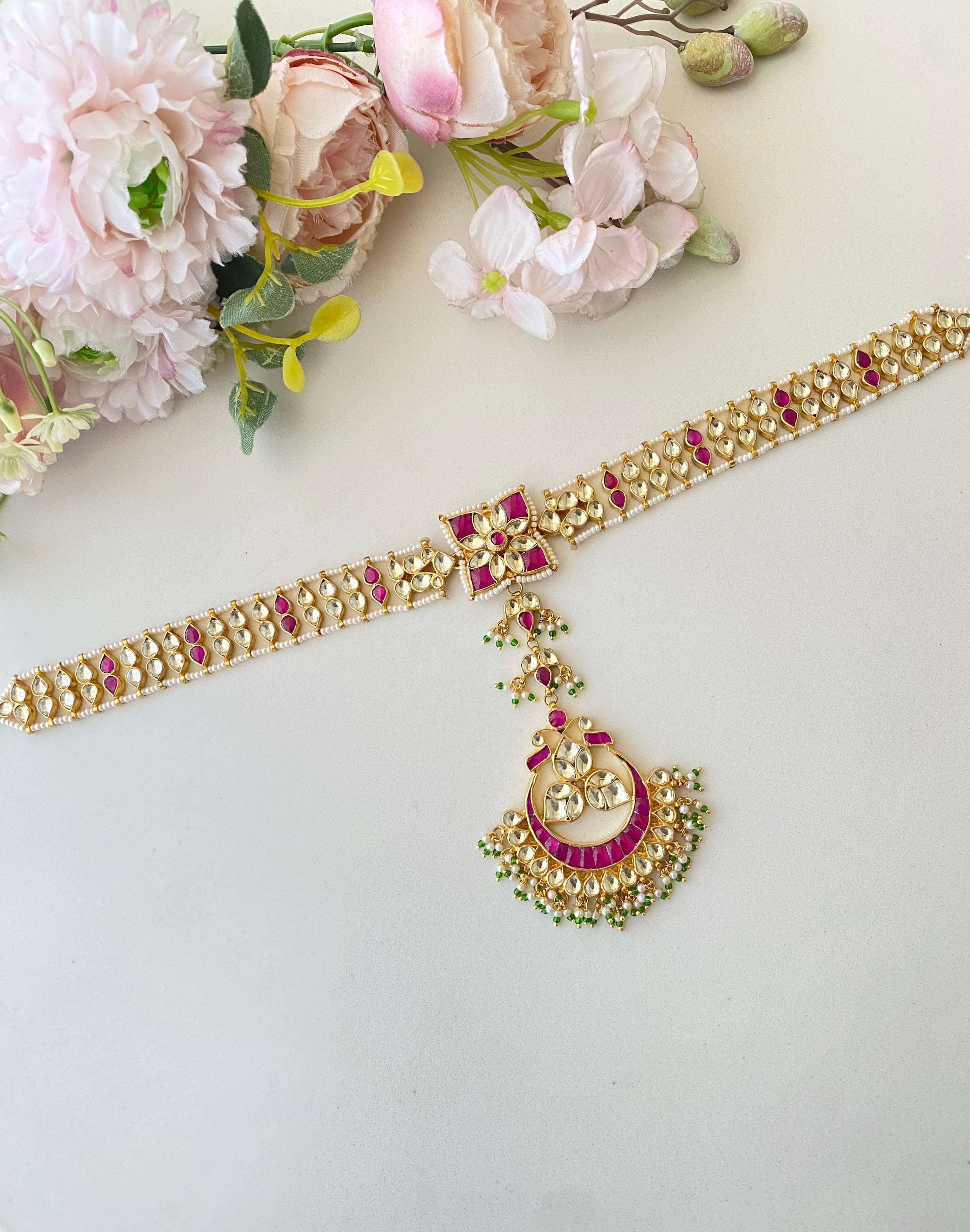 Gold plated Kundan sheeshpatti with tikka