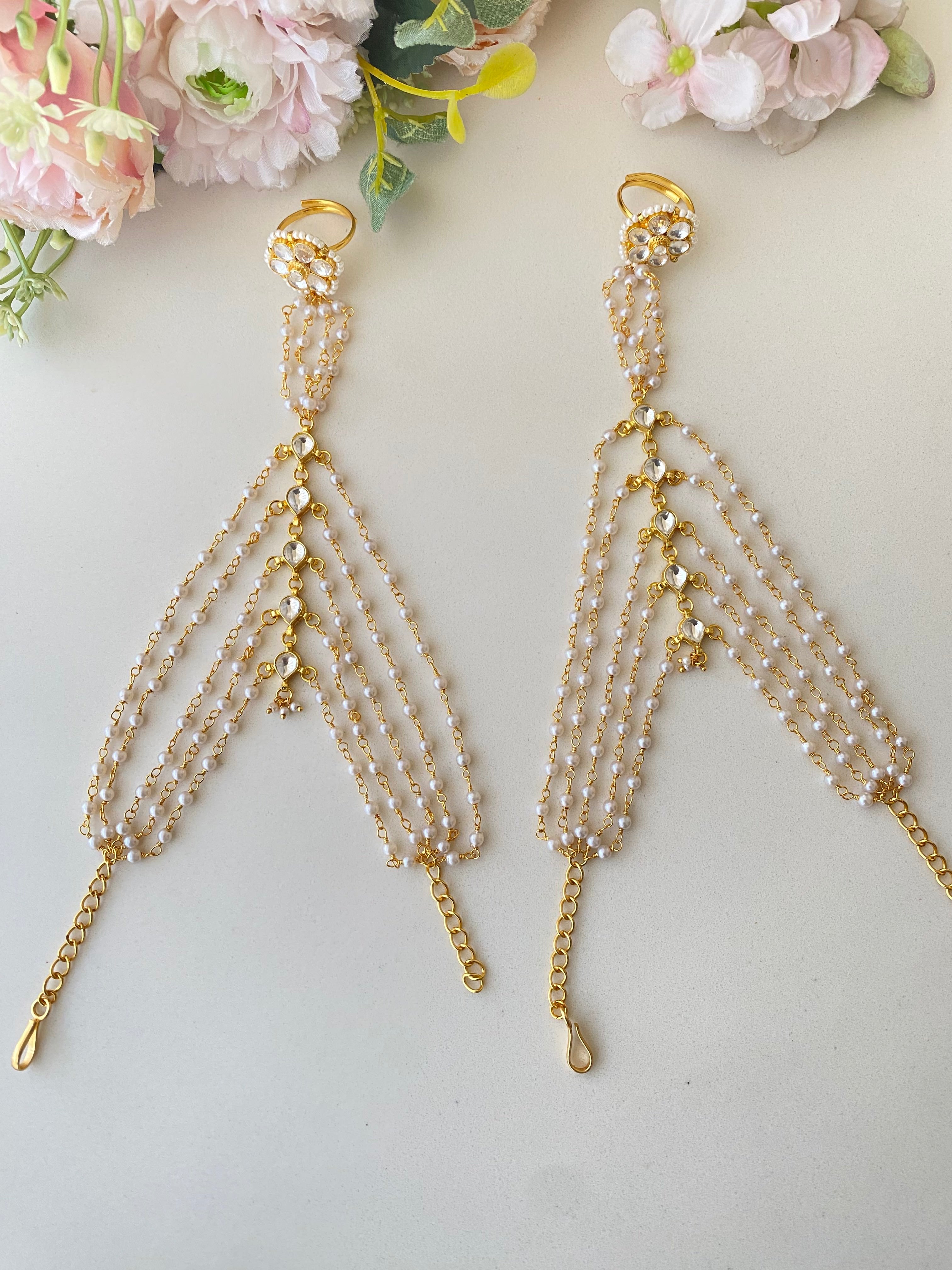 Gold plated Kundan Pearl Hathphool