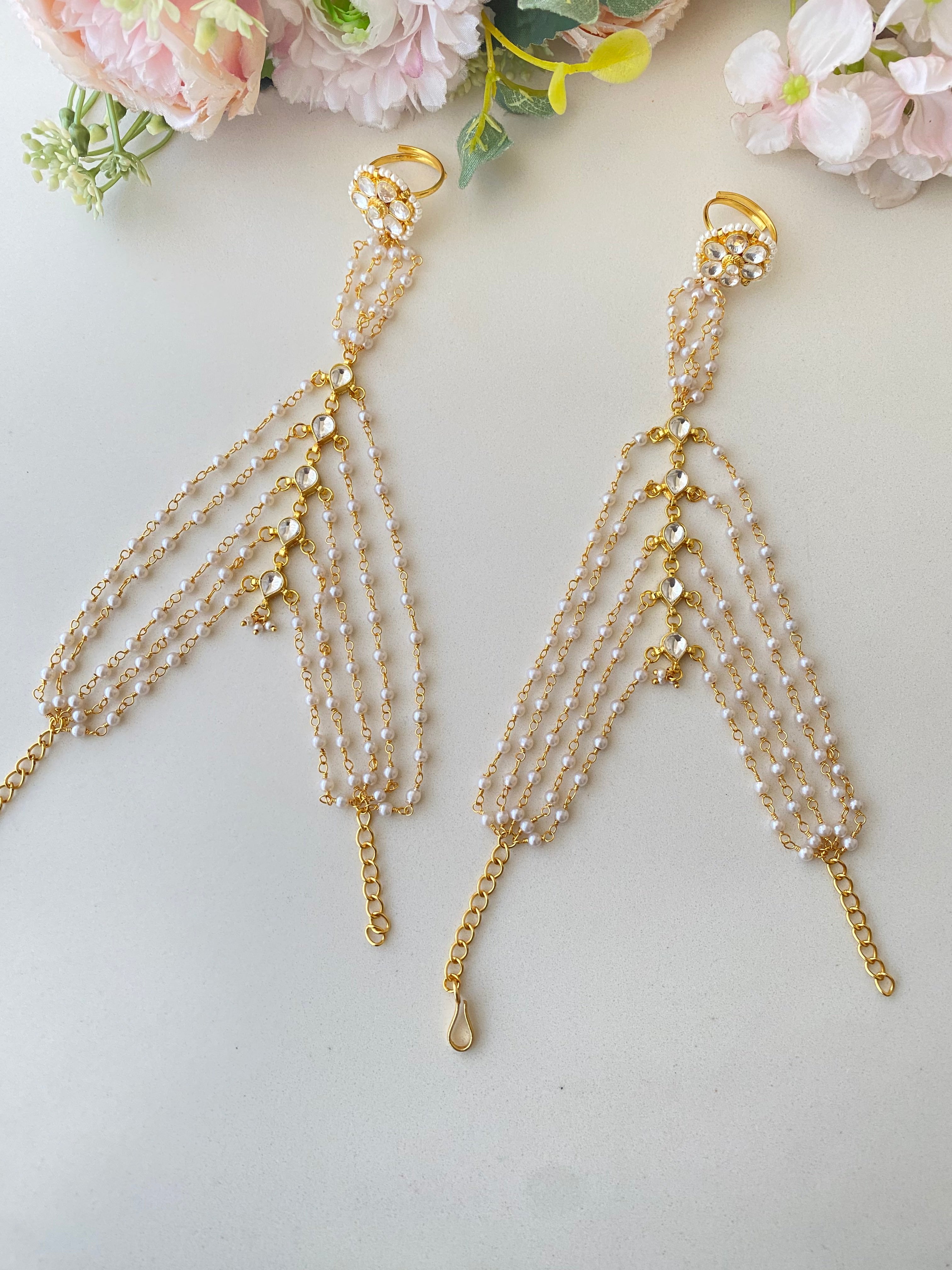 Gold plated Kundan Pearl Hathphool