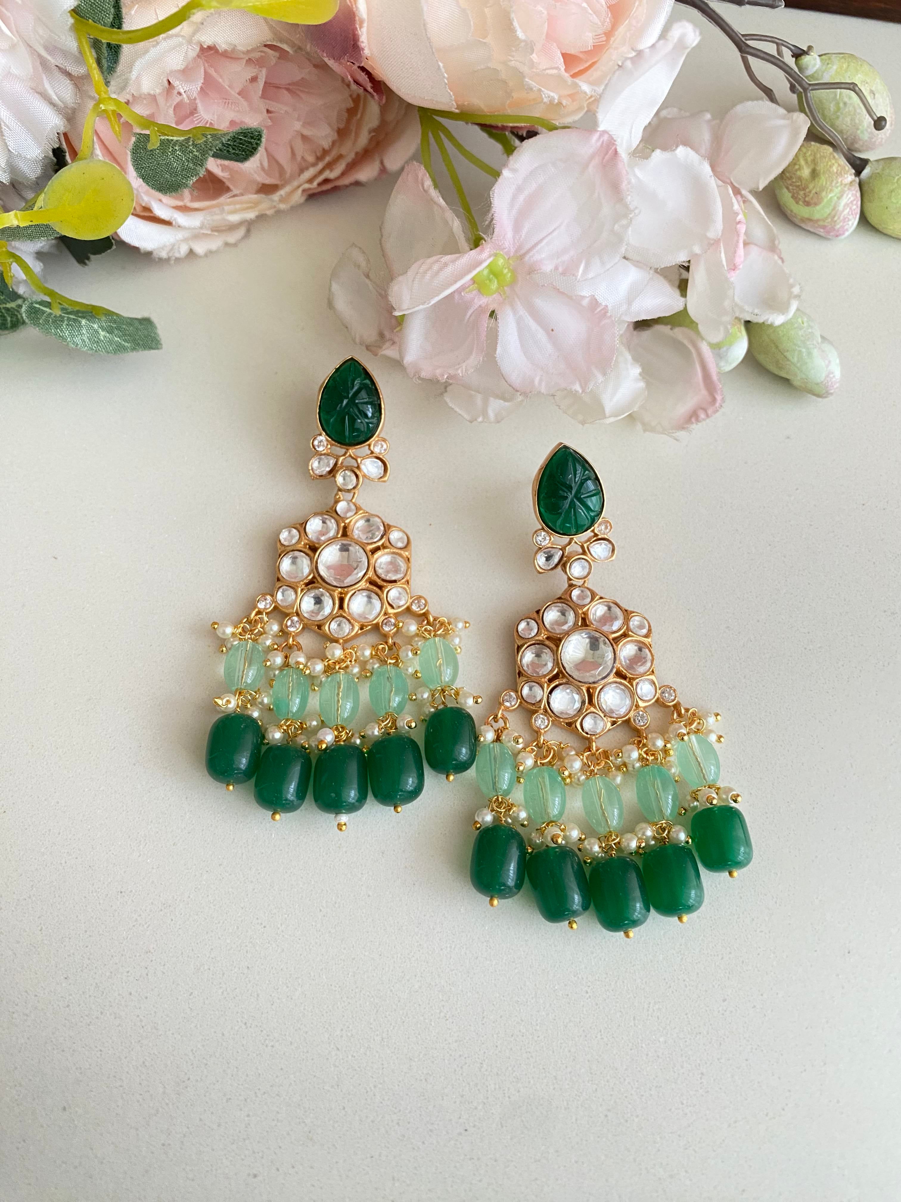Gold plated Moissanite Mint and Green Earrings