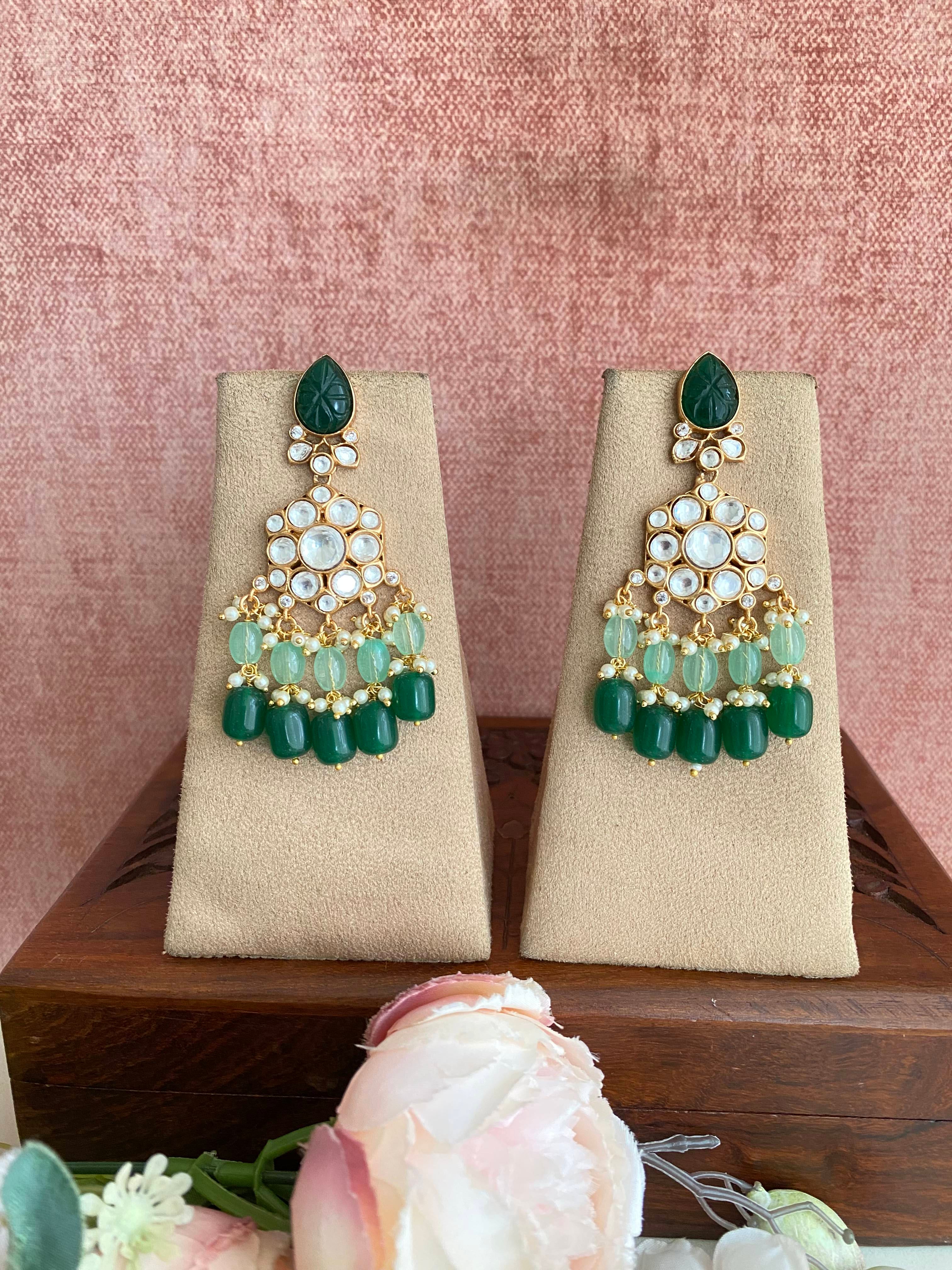 Gold plated Moissanite Mint and Green Earrings