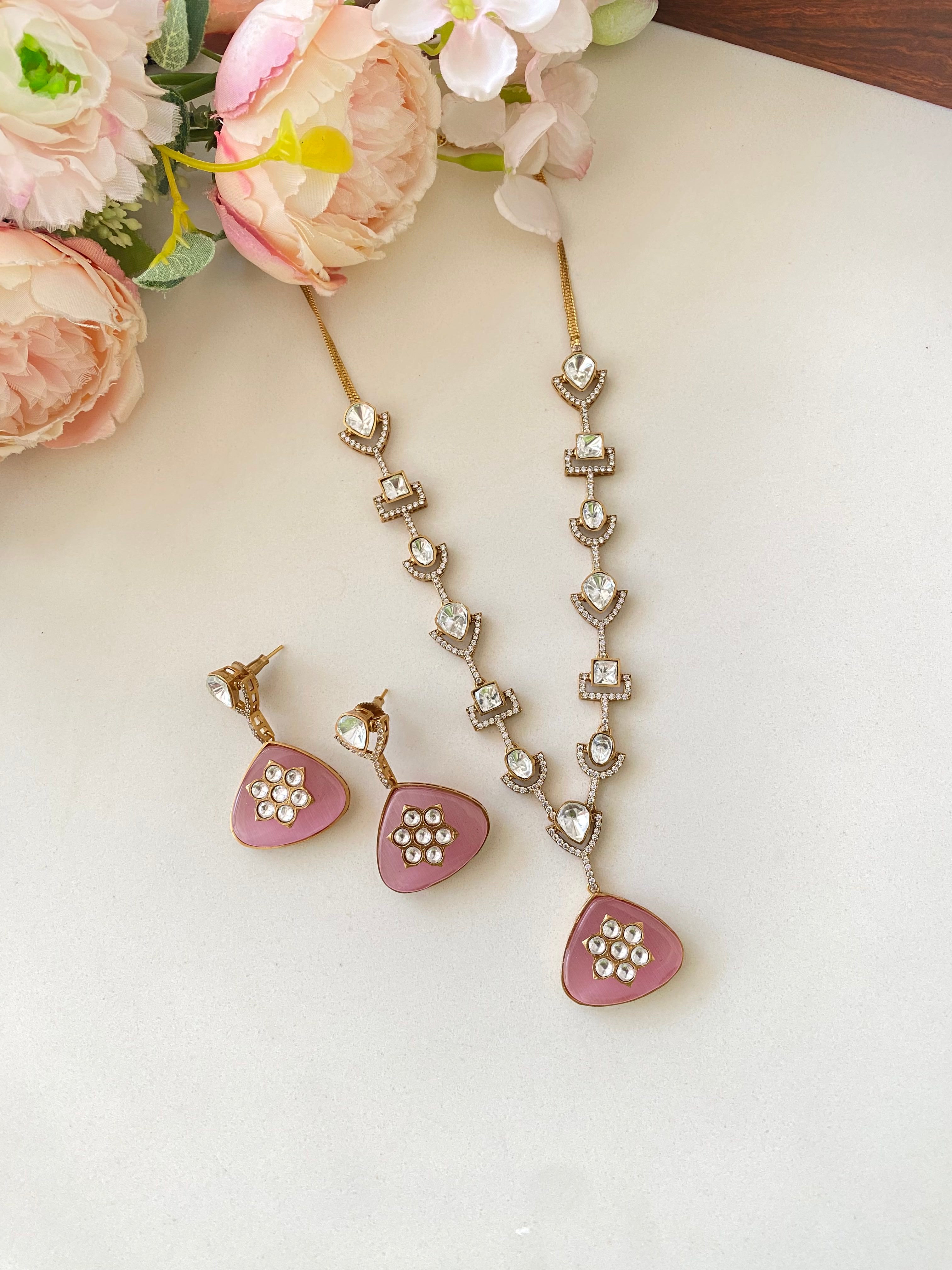 Gold plated Moissanite Necklace Set