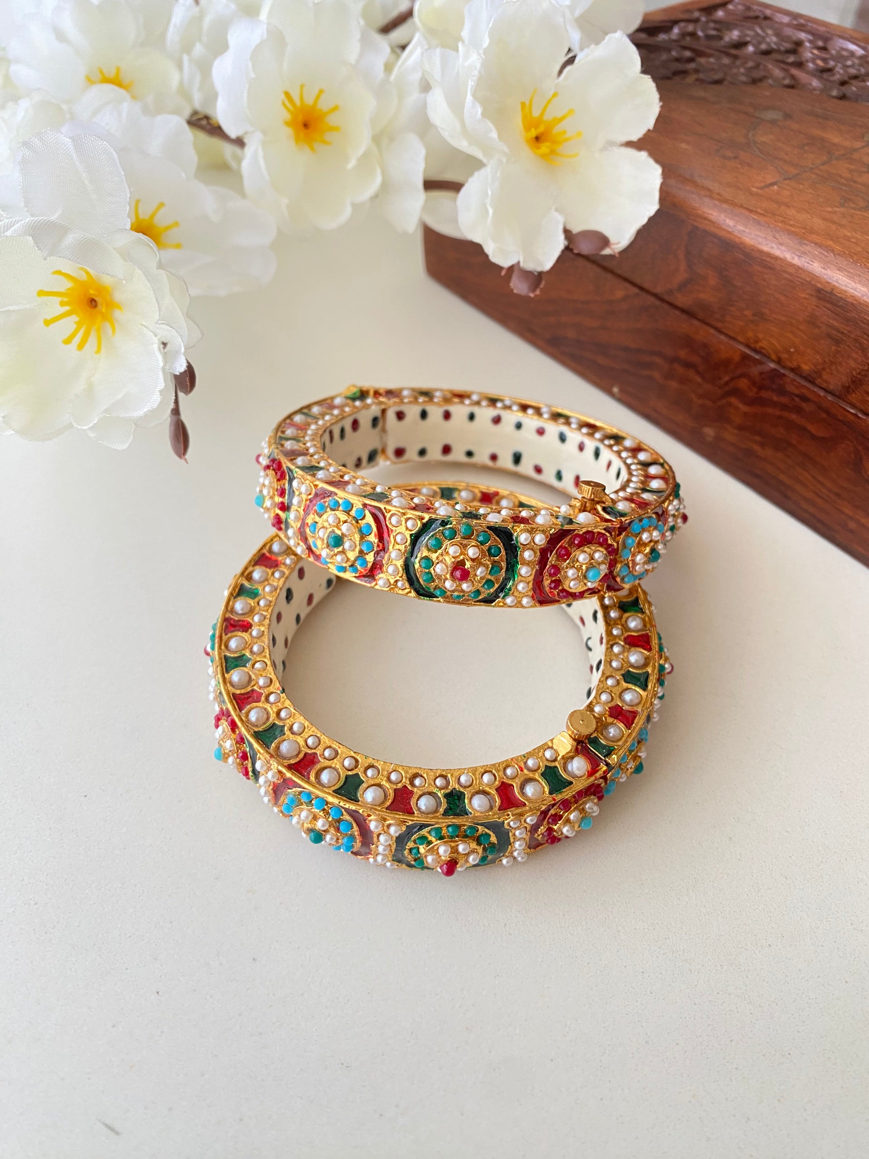Amritsari Jadau Gold Plated Multicolor Bangles