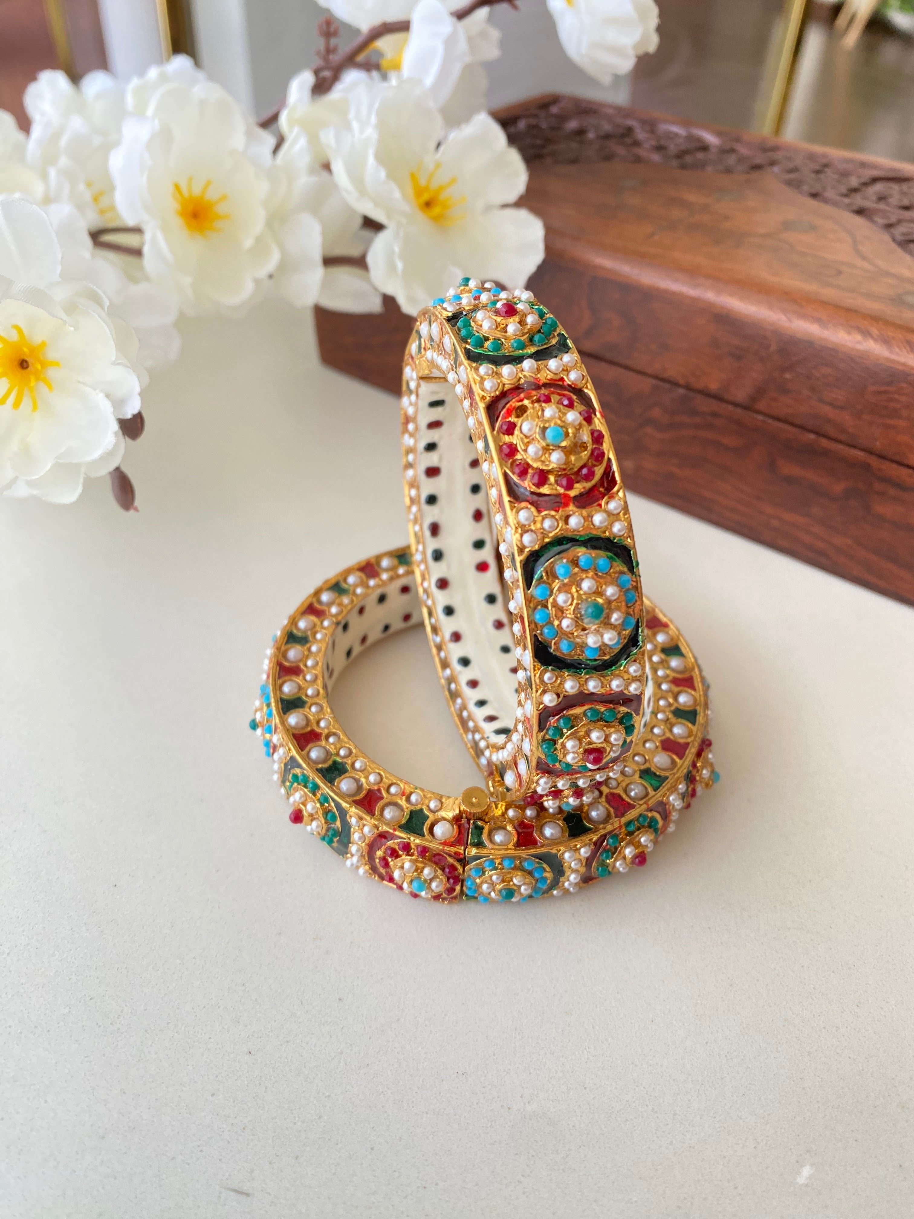 Amritsari Jadau Gold Plated Multicolor Bangles